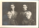 Family women - Seated: Girstle's Grandma Underwood, Aunt Ida Eller. Standing: Aunt Nola Maker, Girstle's mother Clara Hague