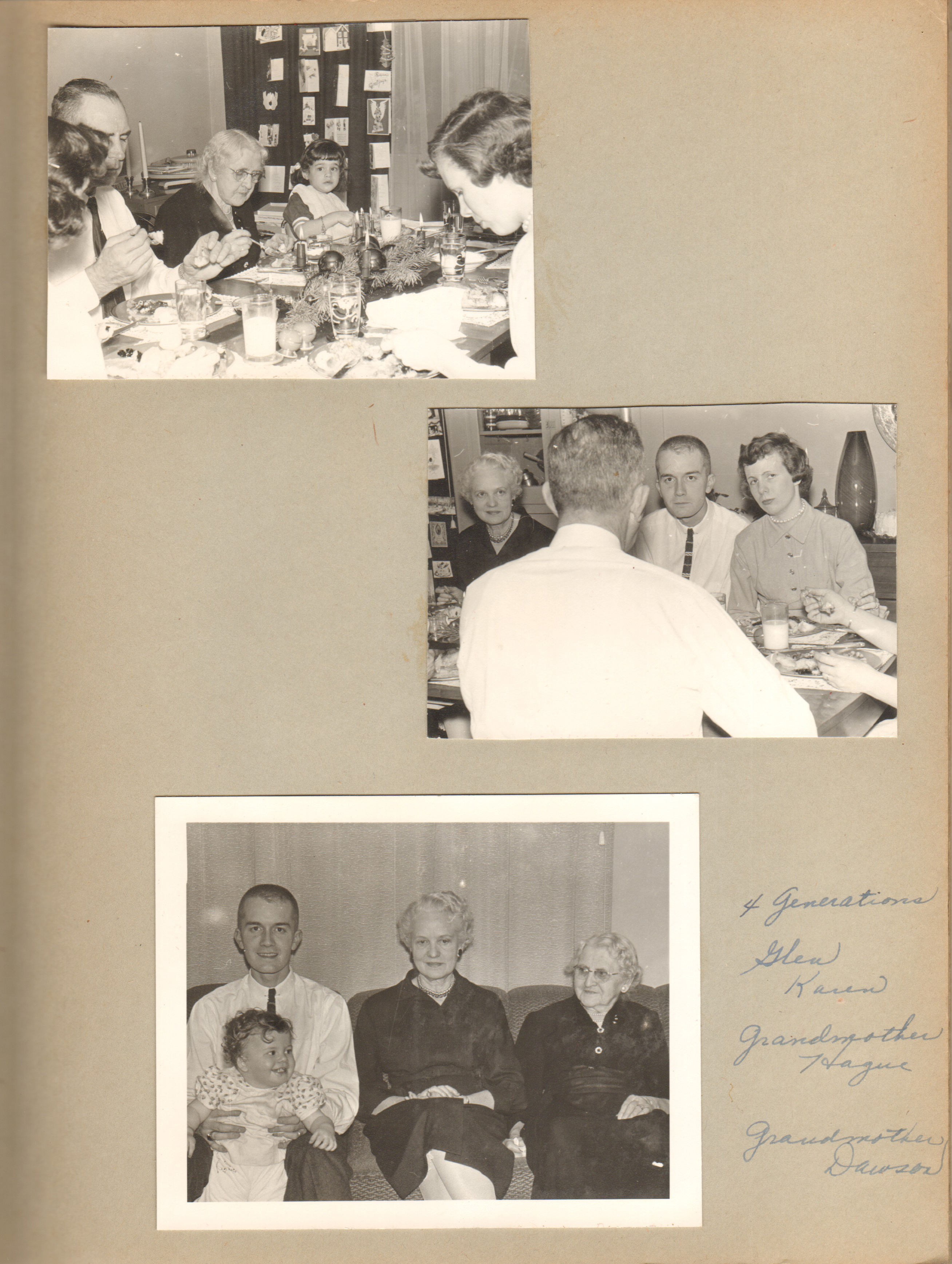 Christmas Eve at 6122 - Girstle, Nora Dawson, Susan, Patti. Helen, Glen, Patti. Glen, Karen, Helen, Nora Dawson