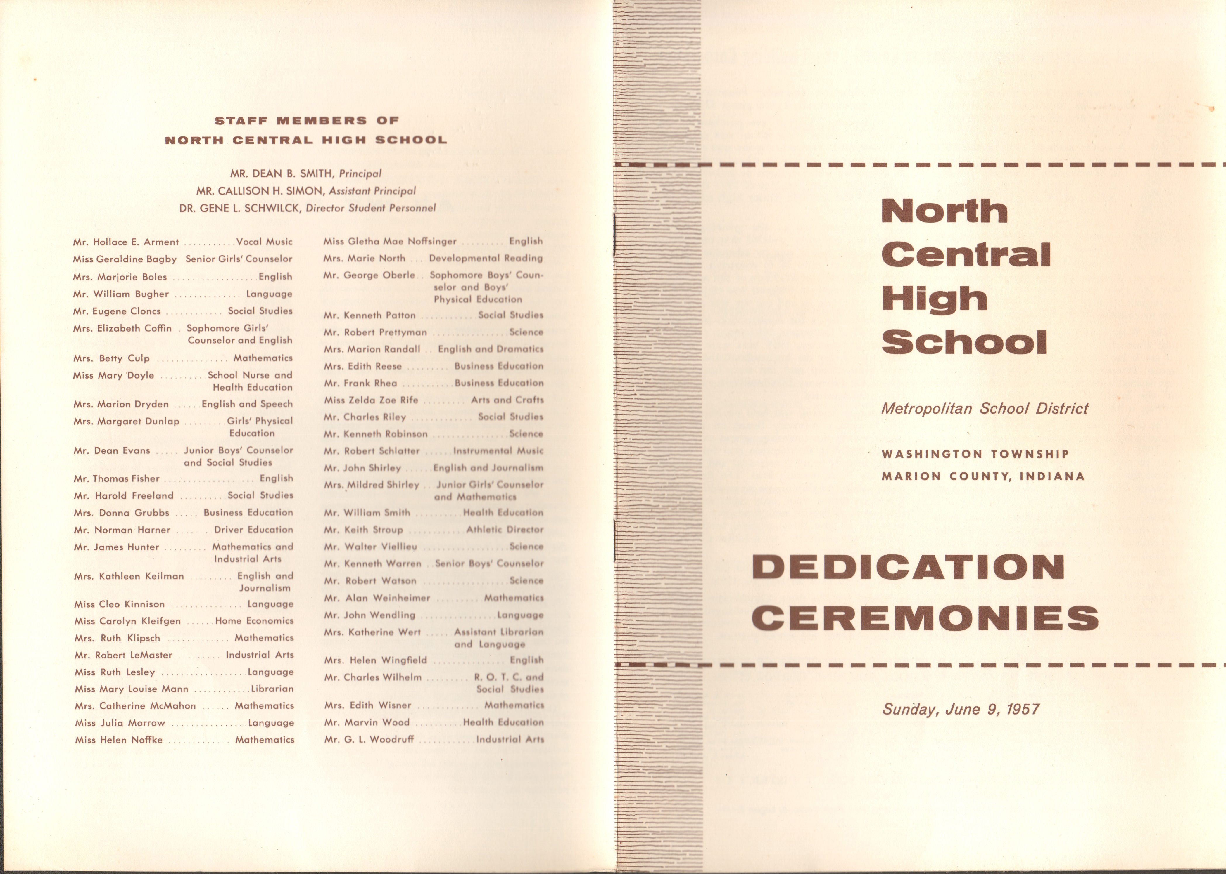 North Central High School dedication booklet