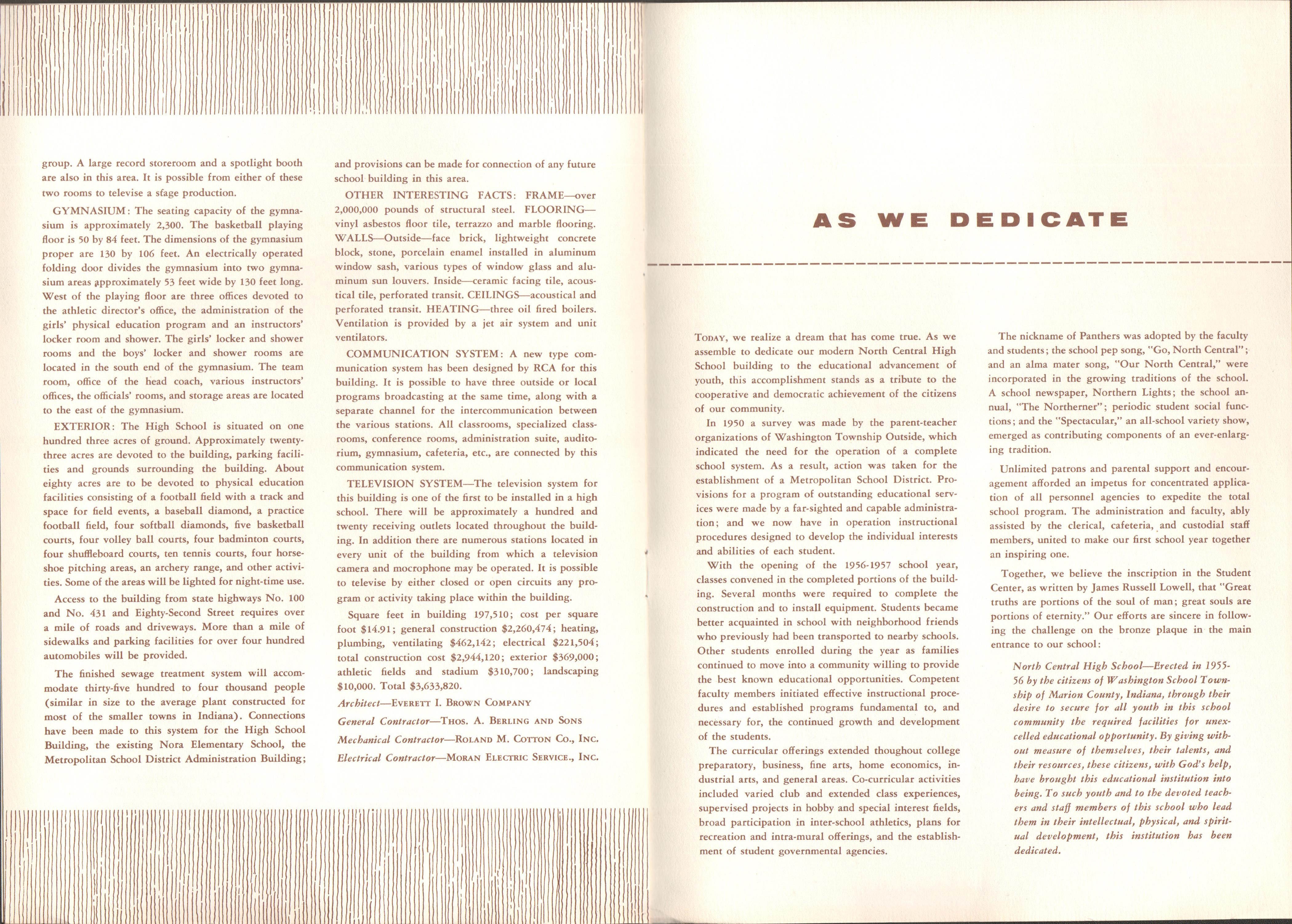 North Central High School dedication booklet