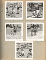 on beach at Neptune, Hollywood Beach. Barbie Snuse, Susan, Lucy Hammel. Rosemary knitting. Phyllis, Bob and Barbie Snuse.