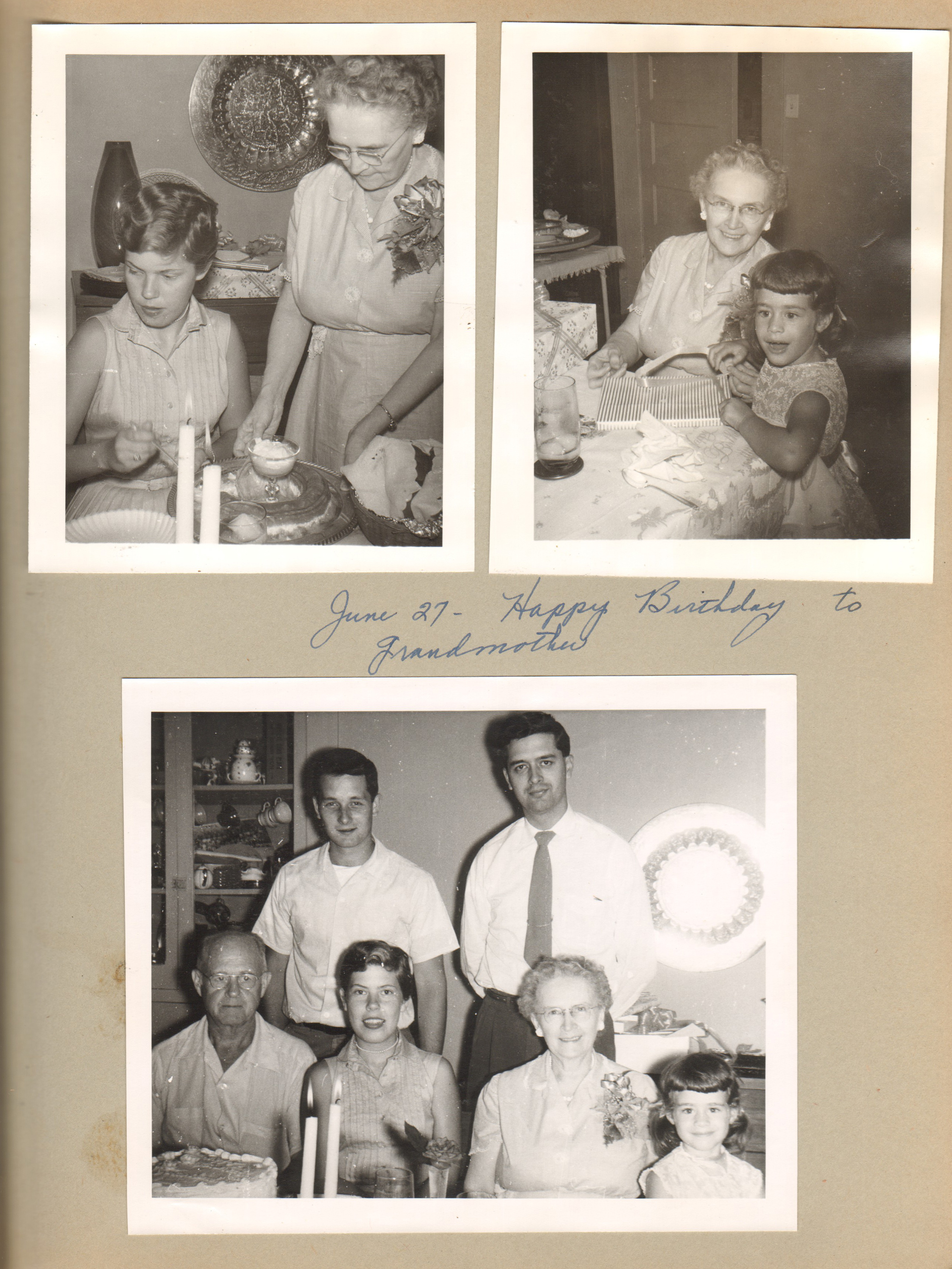 June 27 Vonnie birthday 6122 dining room - Betty, Vonnie, Susan. Curt, Betty, Vonnie, Susan, Dave, John