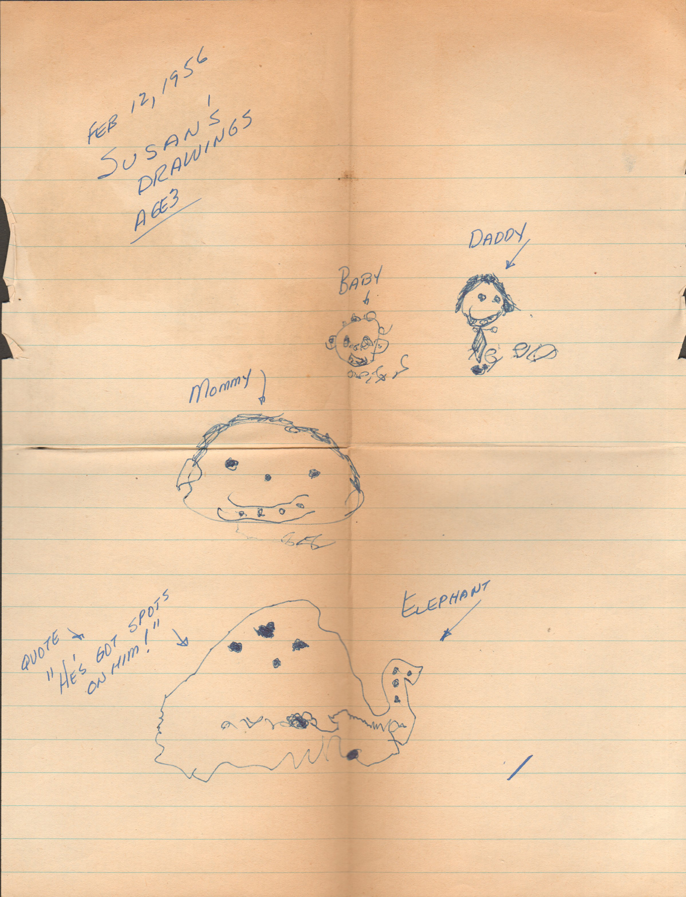 Feb 12, 1956 - Susan's drawings - age 3