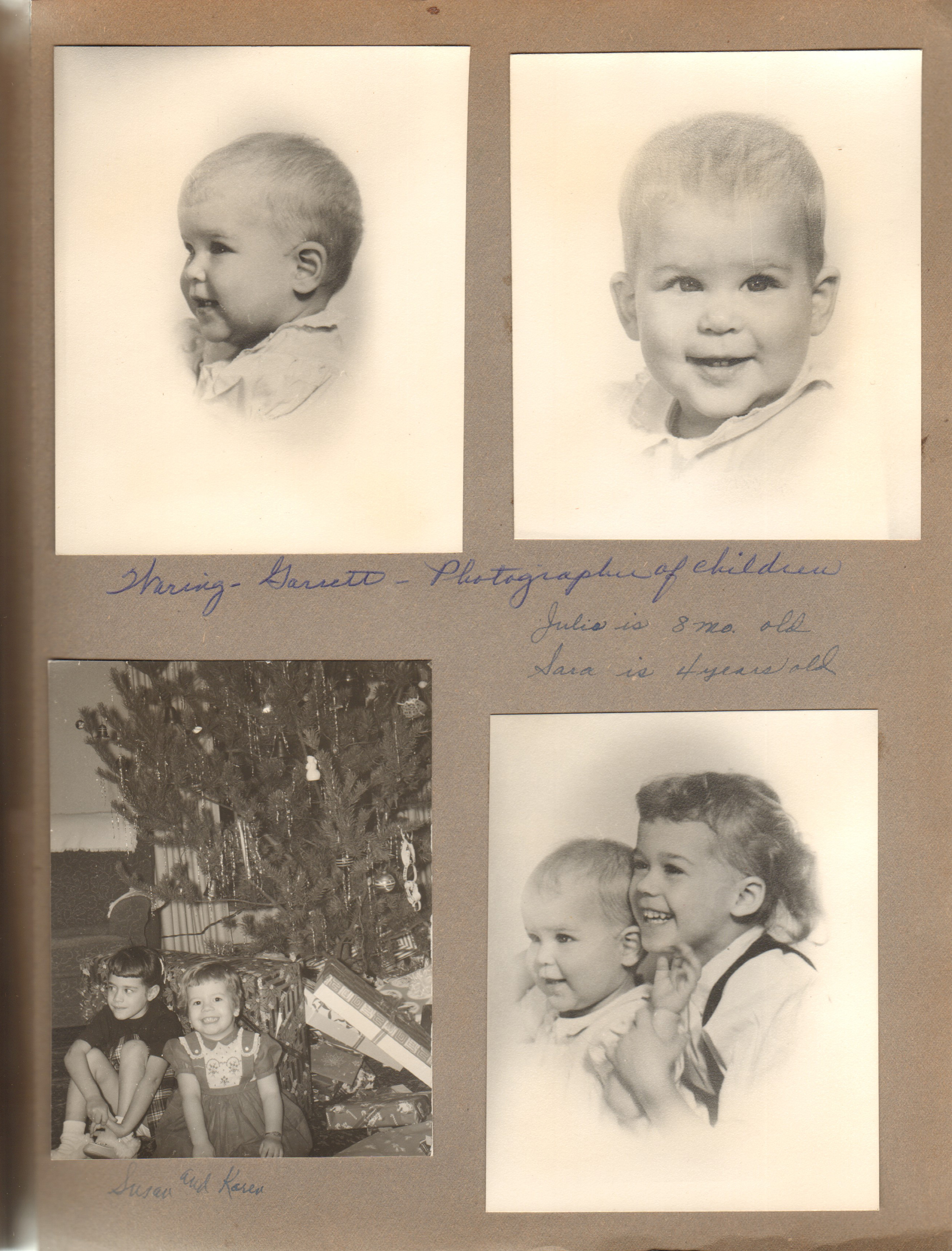 Waring-Garrett - Photographer of Children. Julia is 18 mo old. Sara is 4 years old. Susan and Karen Christmas Tree at 8815 Haverstick.