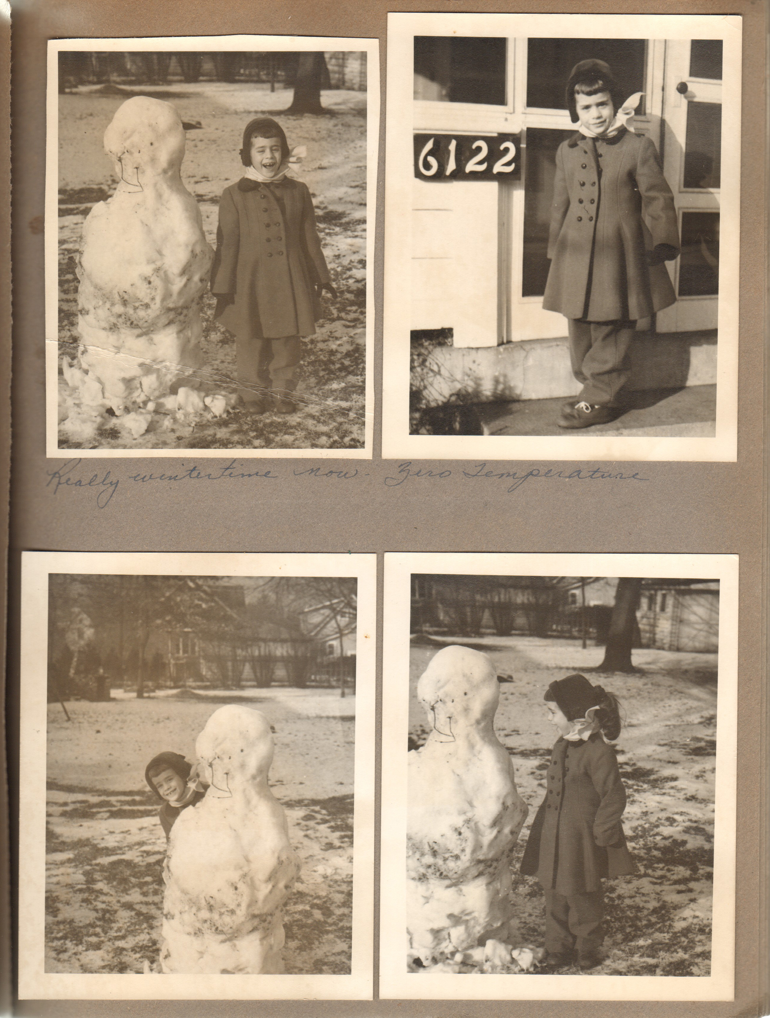 Susan in yard 6122 snowman. Front porch street numbers. Zero temperature