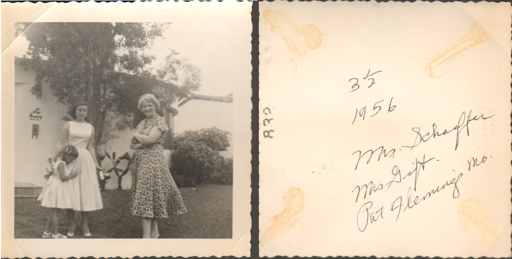 3 1/2 1956 Mrs Schaffer Mrs Gift Pat Fleming's Mo.  Susan and Rosemary