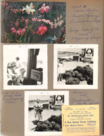 April 14 - Weeki Wachee, Tarpon Springs, lunch at Louis Pappas. Sponge center of the world. postcard flowers. Susan and Vonnie by sponges. St Nicholas Boat Line ticket.