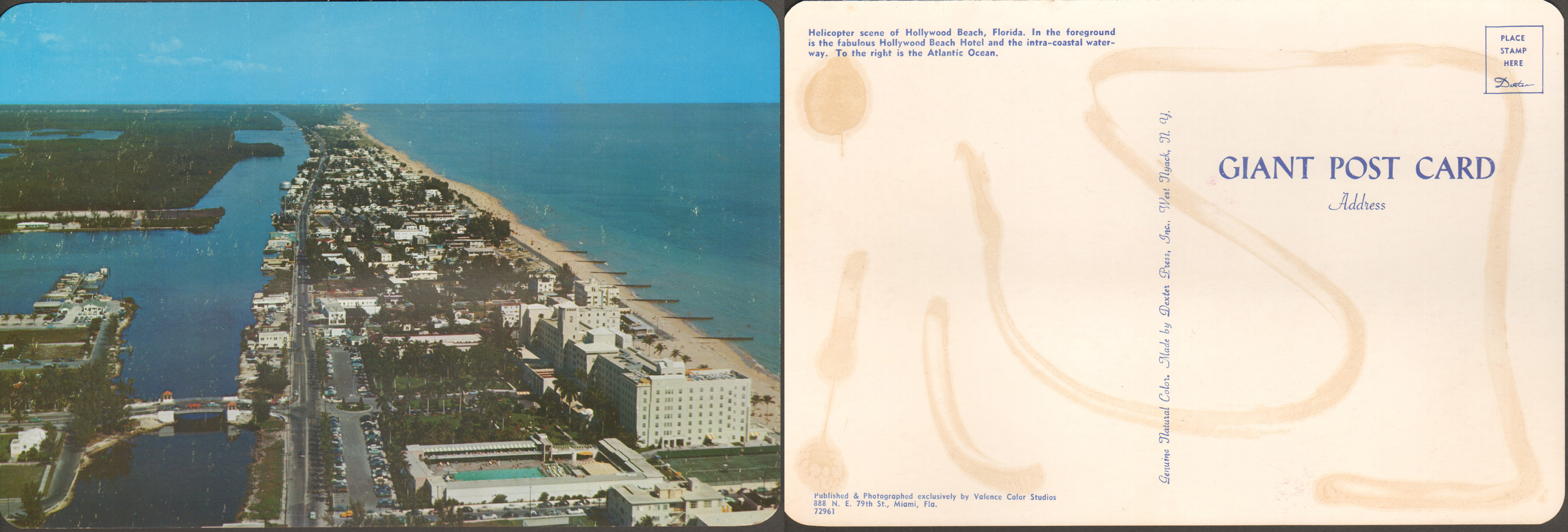 large postcard - helicopter scene of Hollywood beach, Florida
