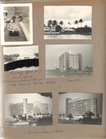 Susan in chair. Cruise past Millionaire Island homes and Miami Beach hotels. Eden Roc. Fountainebleau Hotel.