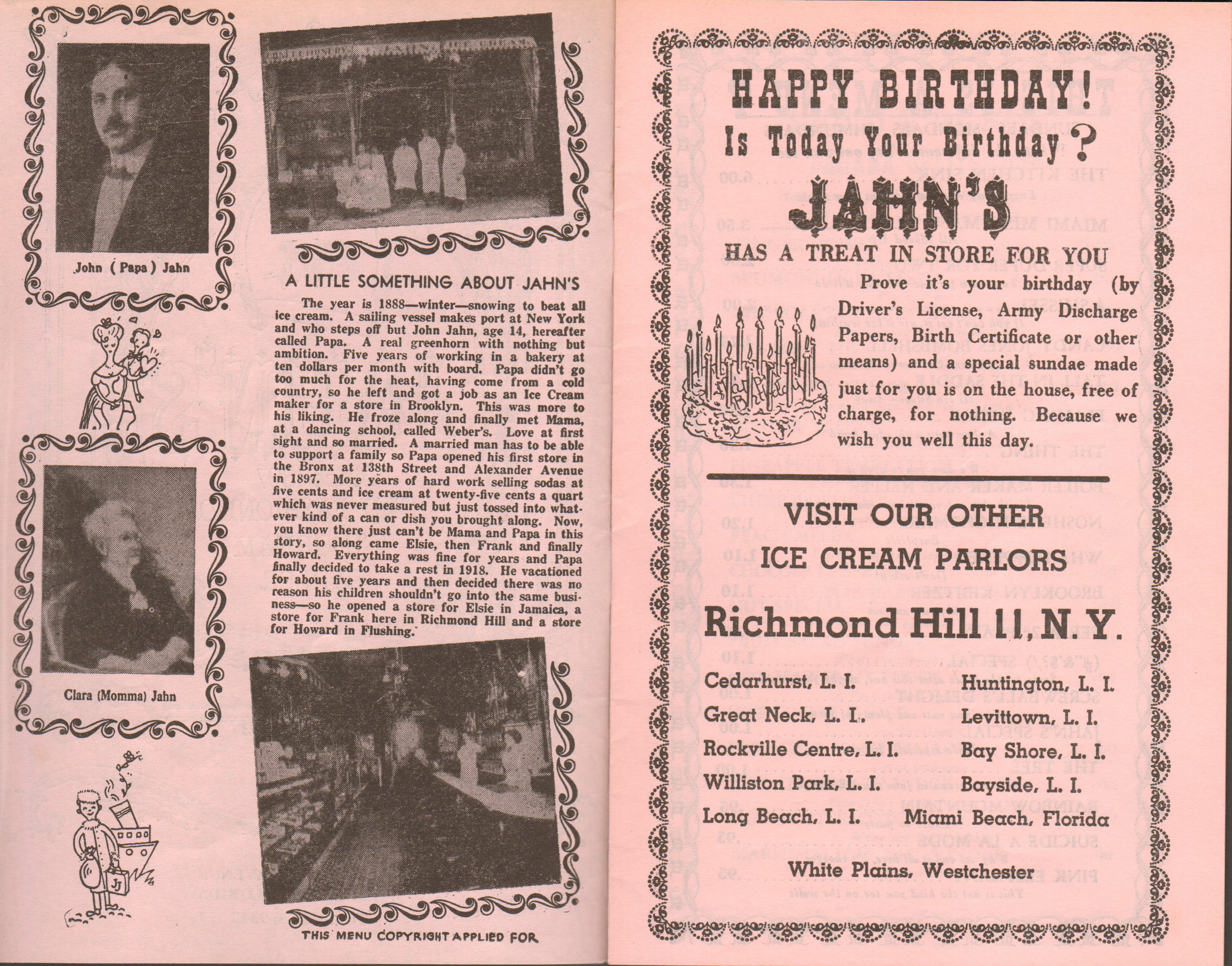 Jahn's menu