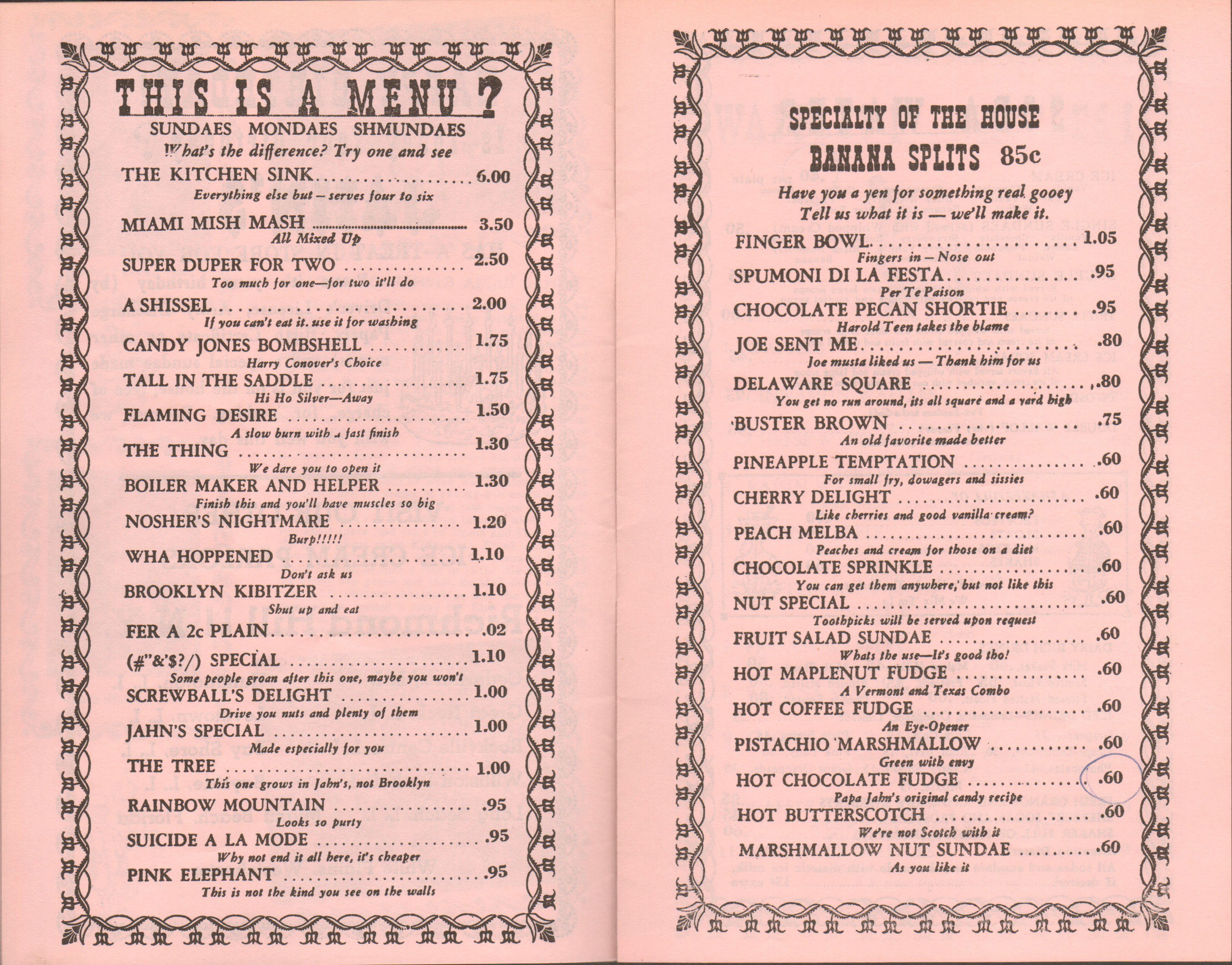 Jahn's menu