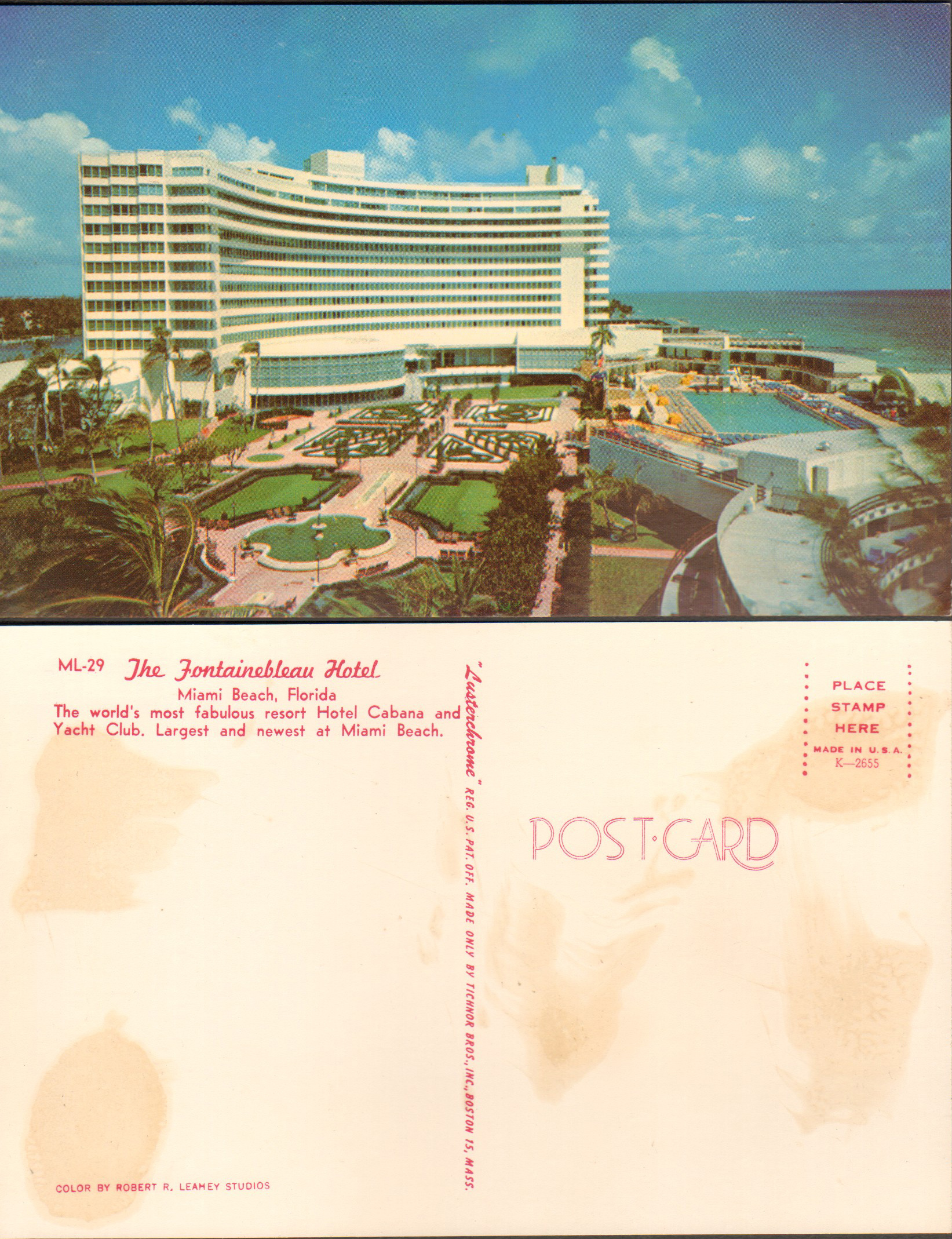 Fountainebleau Hotel postcard ML-29 Miami Beach Florida
