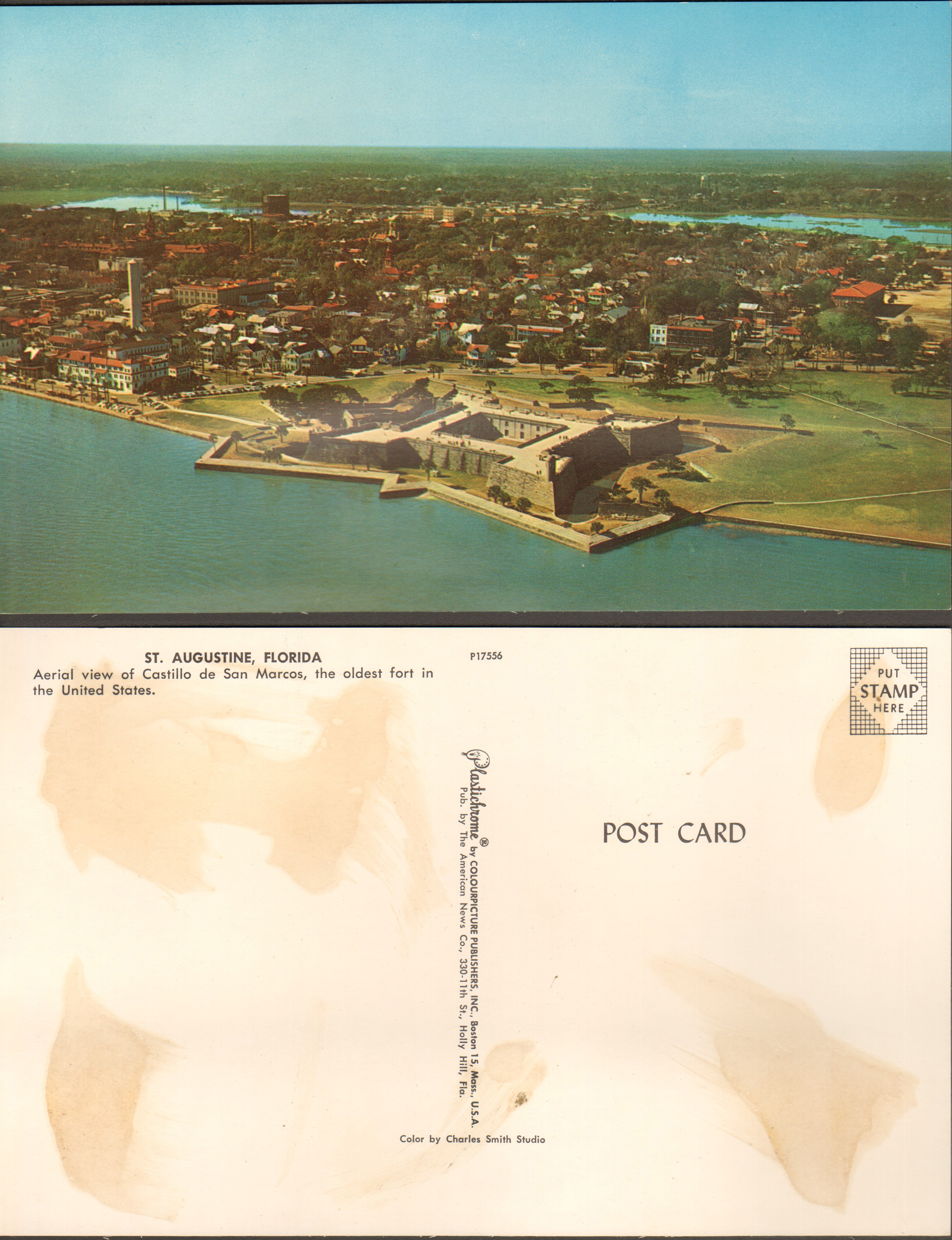 St Augustine, Florida - aerial view of Castillo de San Marcos postcard