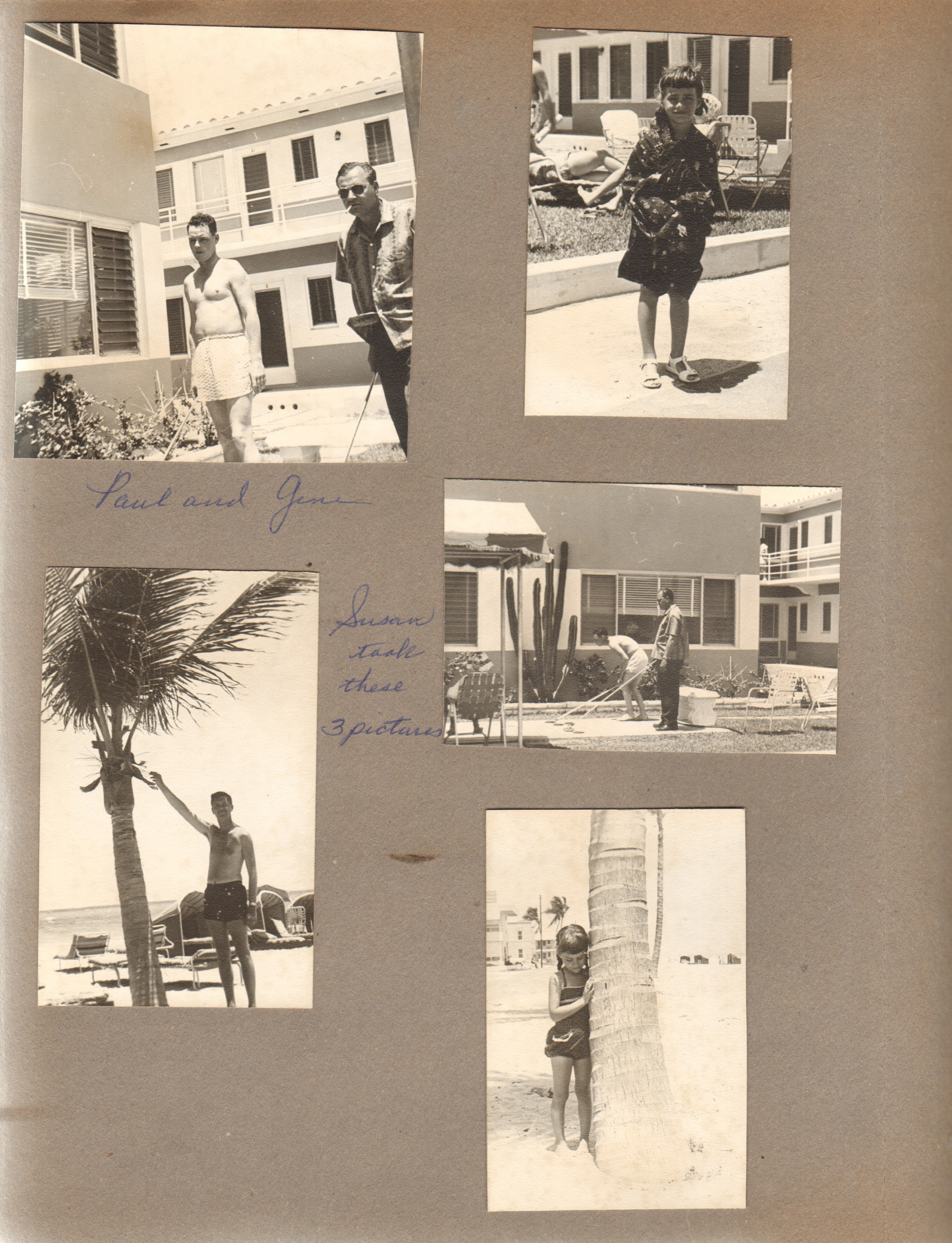 Hollywood Beach - Neptune - Paul and Gene shuffleboard. Susan. John with palm tree.