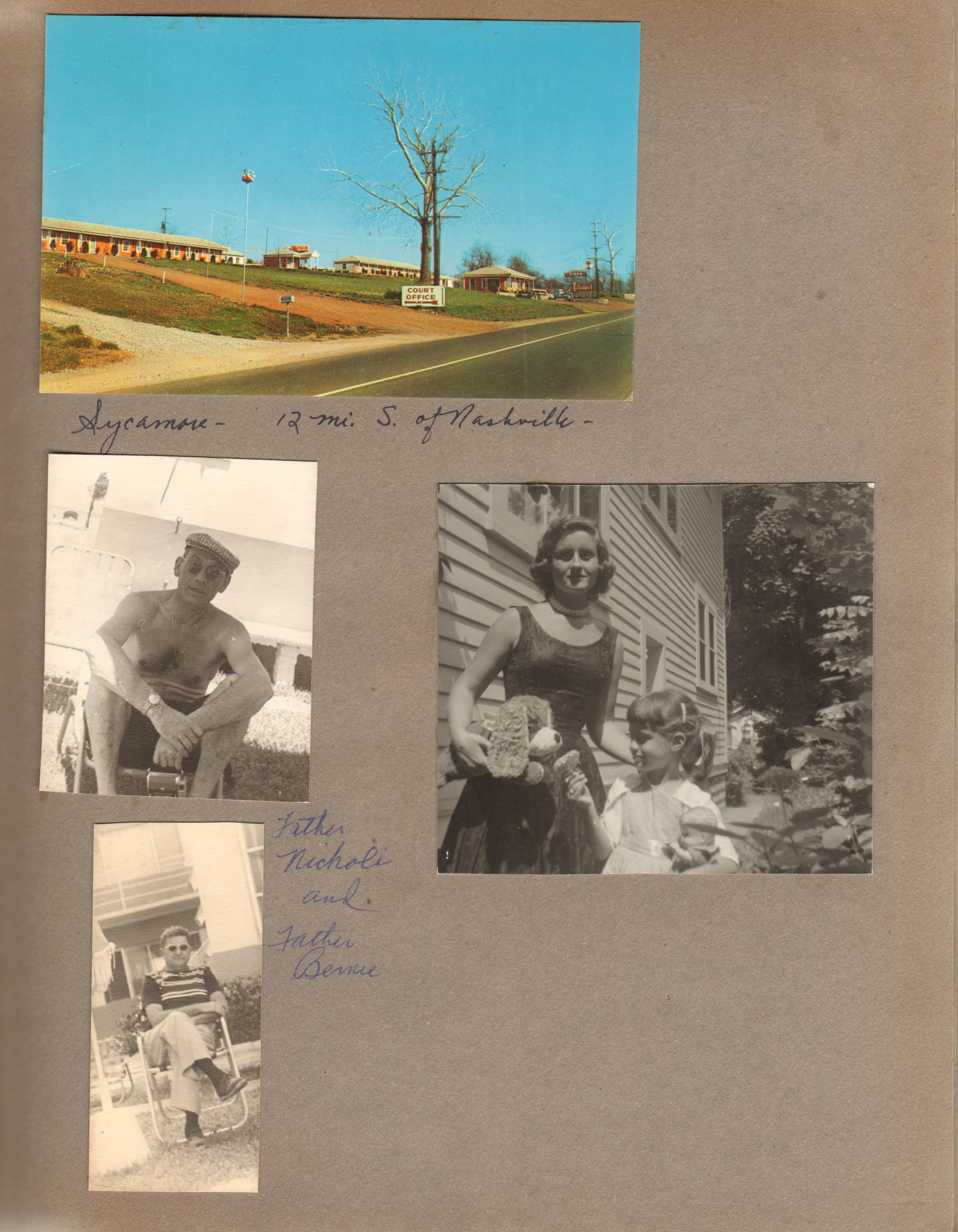 postcard Sycamore. Father Nichols and Father Bernie at Neptune Hollywood Beach. Rosemary and Susan at 3845 Capitol
