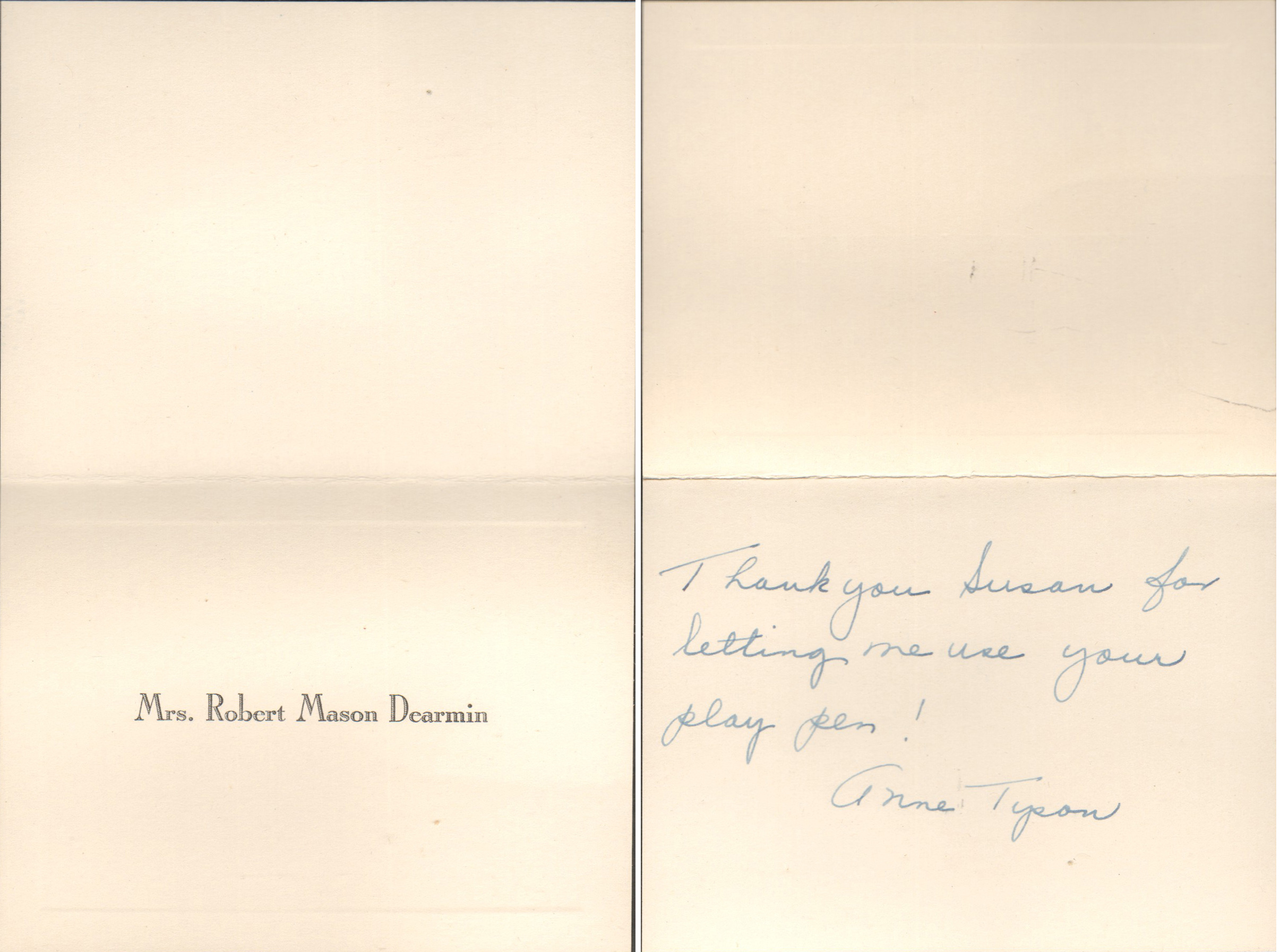 Thank You note Mrs Robert Mason Dearmin