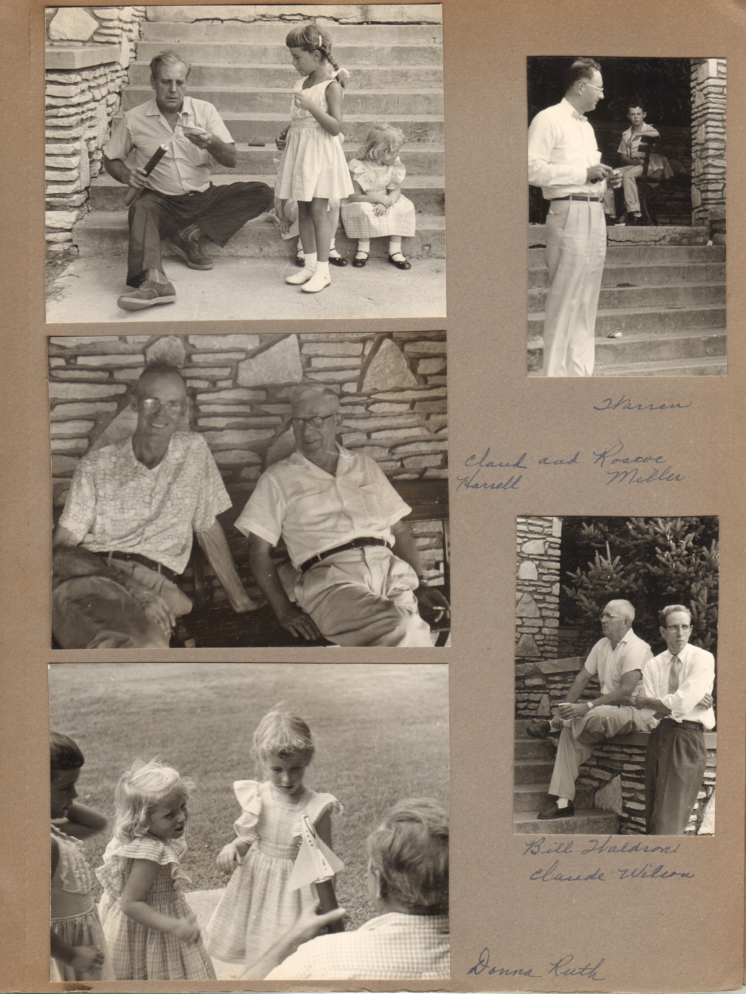 Draper Reunion Bedford -  Warren. Claud Harrell and Roscoe Miller. Bill Waldren, Claude Wilson. Donna Ruth