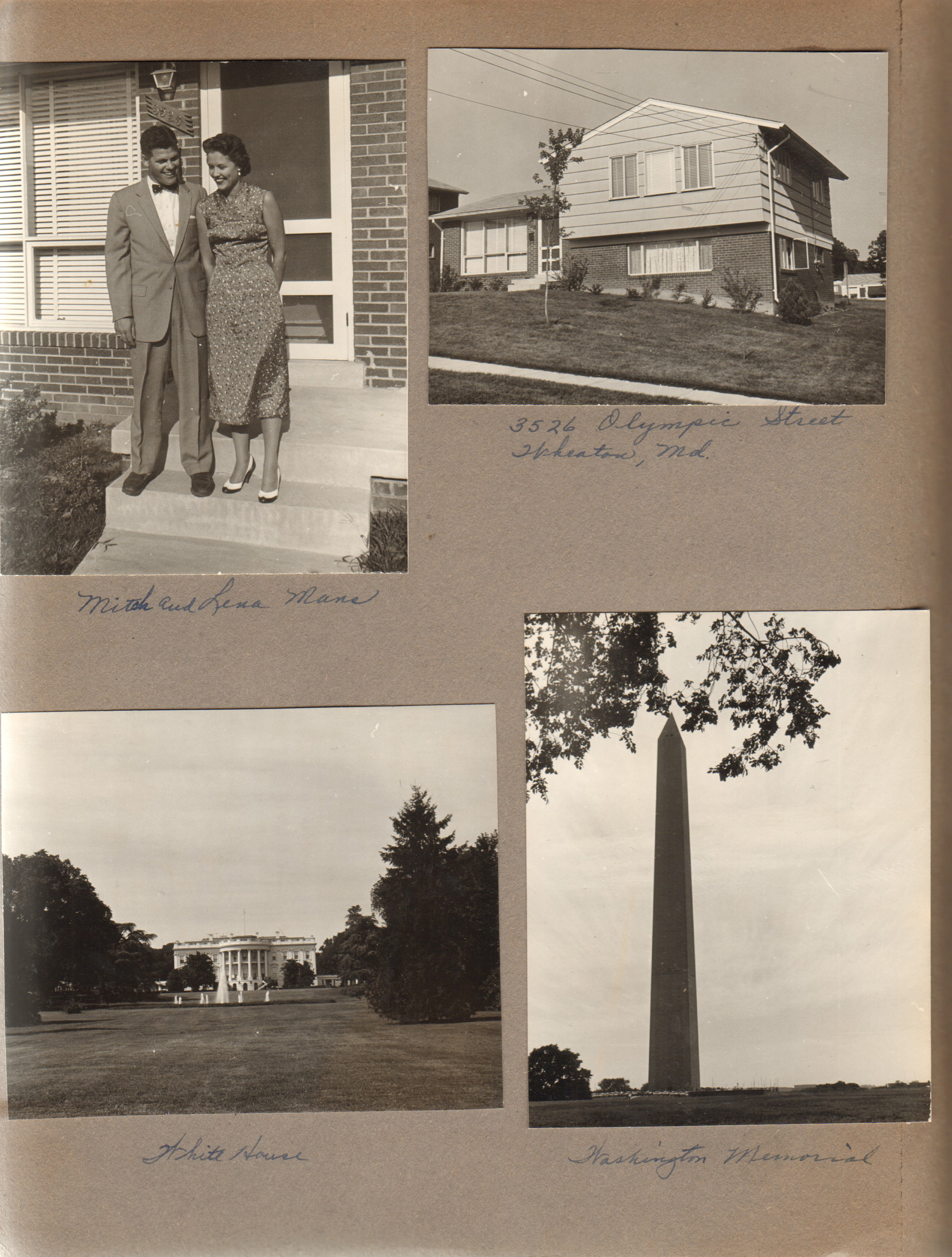 Mitch and Lena Mans. 3526 Olympic Street Wheaton, MD. White House. Washington Memorial