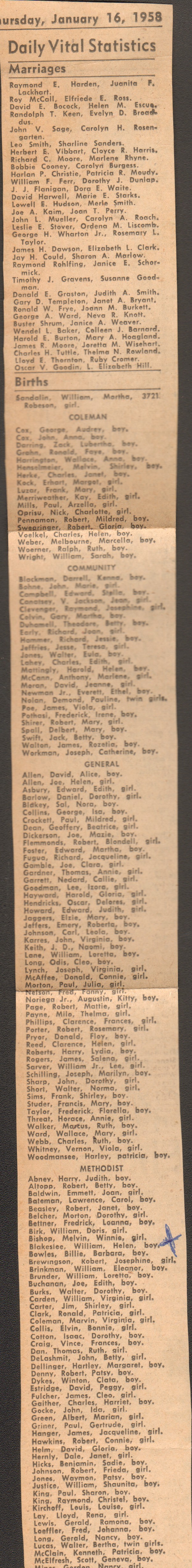 article Jan 16 1958 marriages and births - Blakeslee