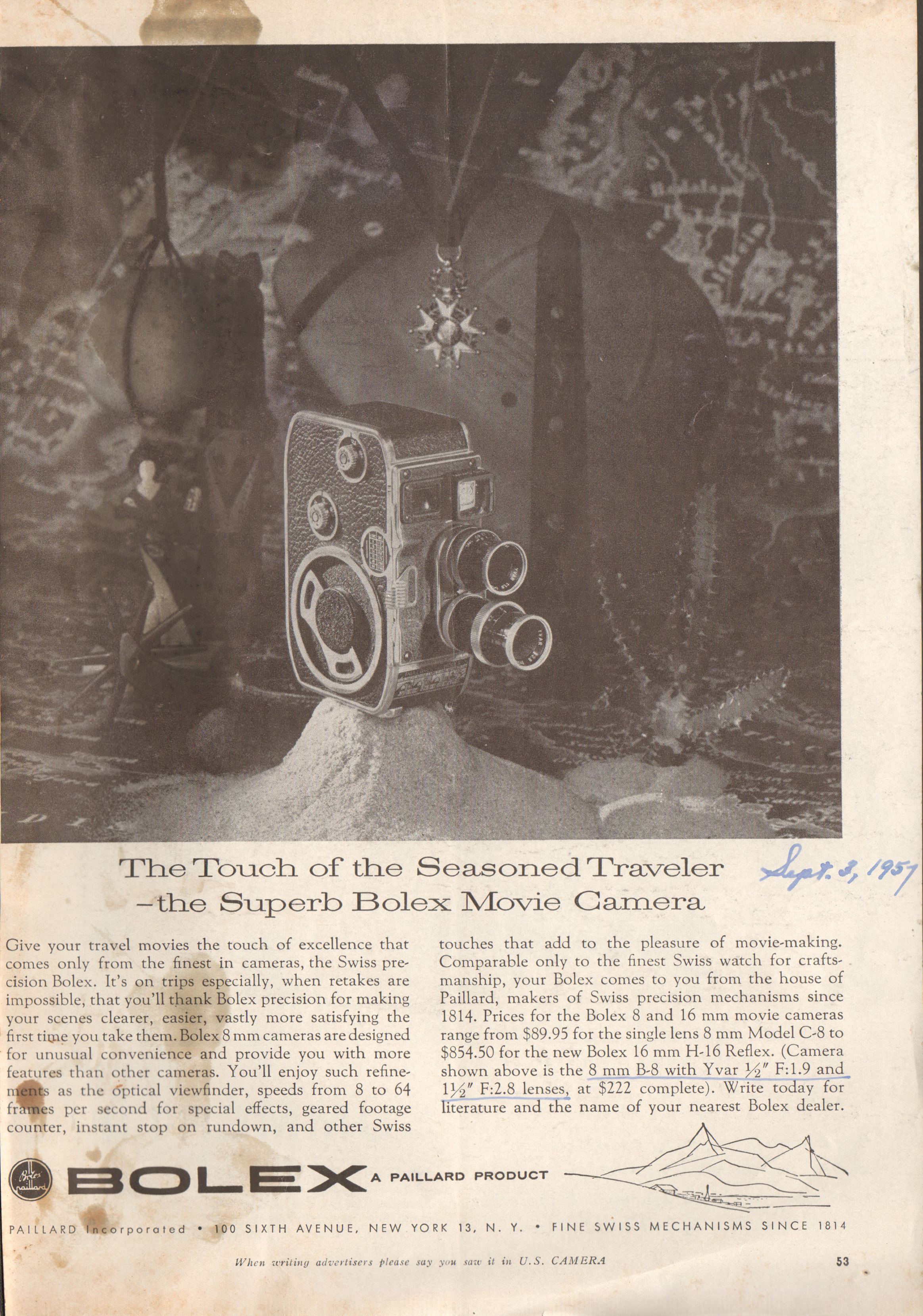 ad for Bolex movie camera