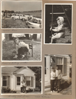 Morse Reservoir - cars and boats. Susan pulling weeds. Betty and Dave in front of house 4825 Hillside