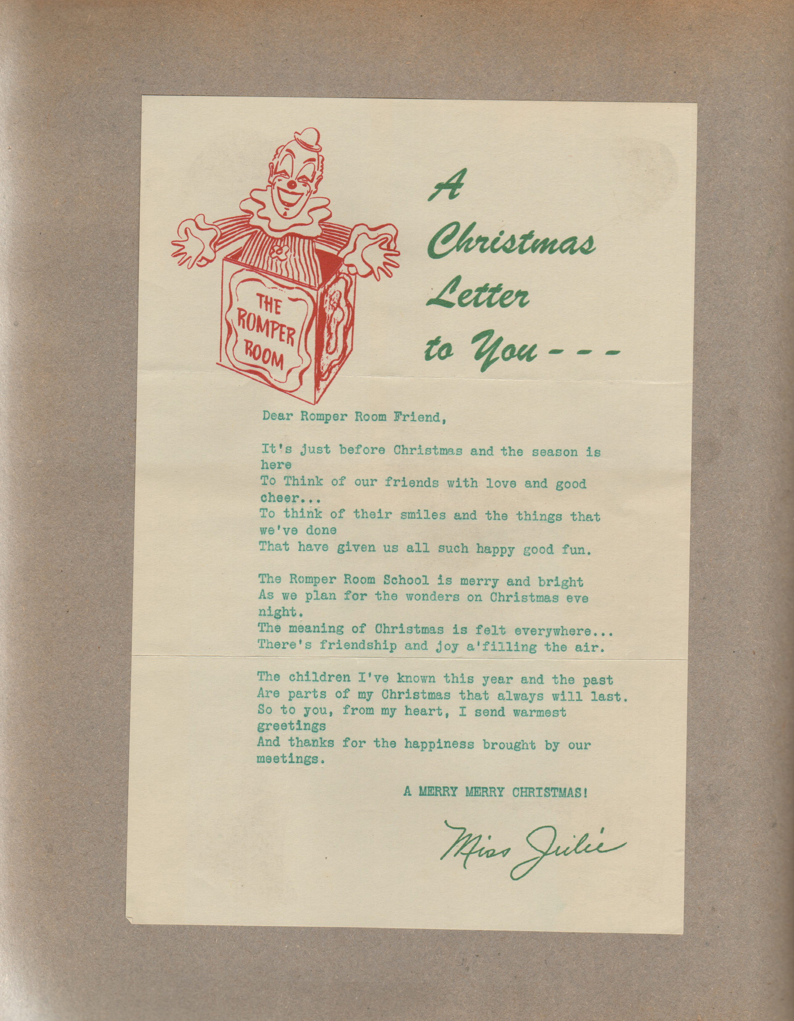 A Christmas letter to you - Miss Julie - Romper Room