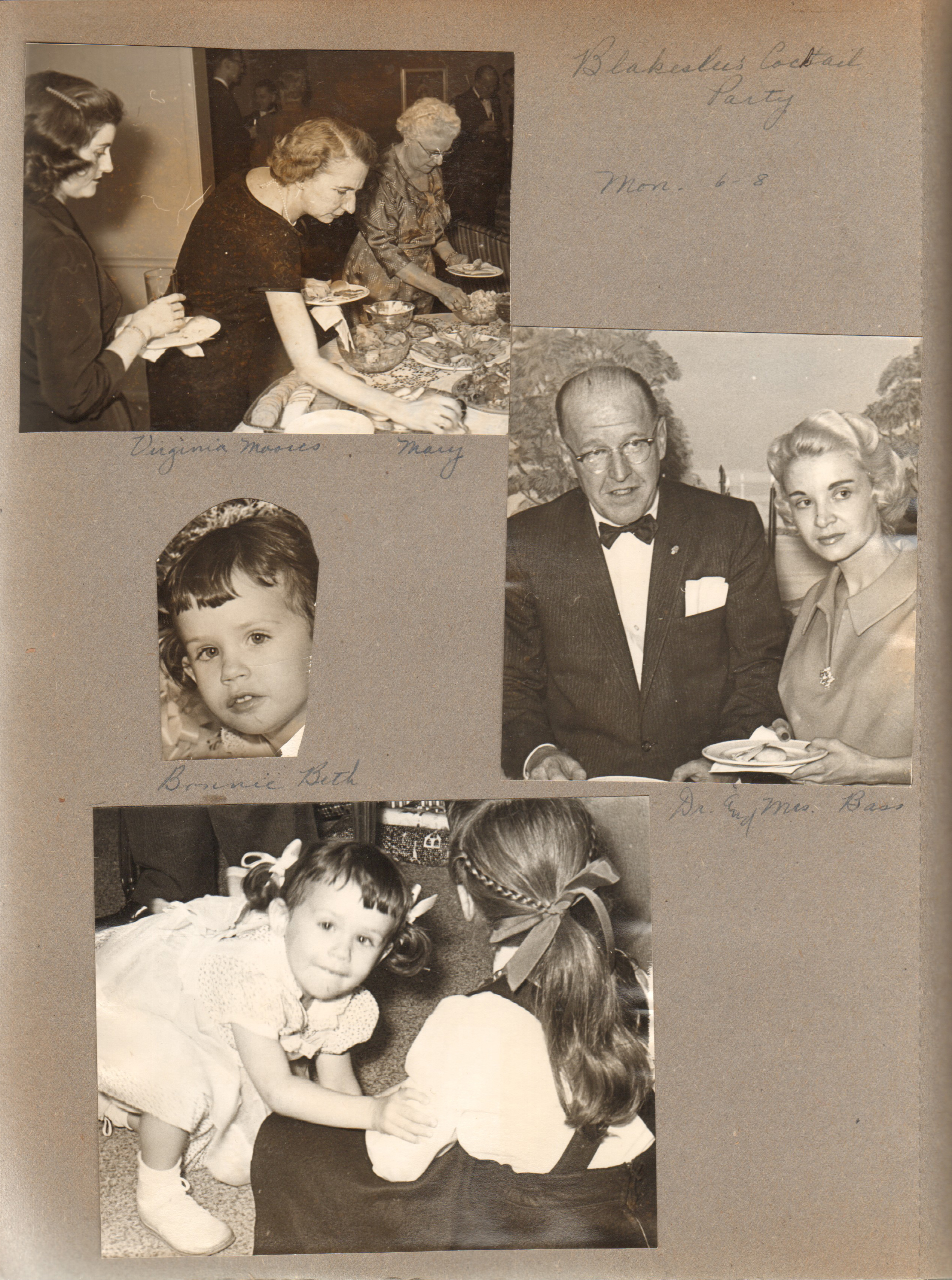 Blakeslee cocktail party - Virginia Moores, Mary. Bonnie Beth. Dr and Mrs Bass