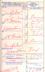 Pennsylvania Railroad ticket - Indpls to Houston