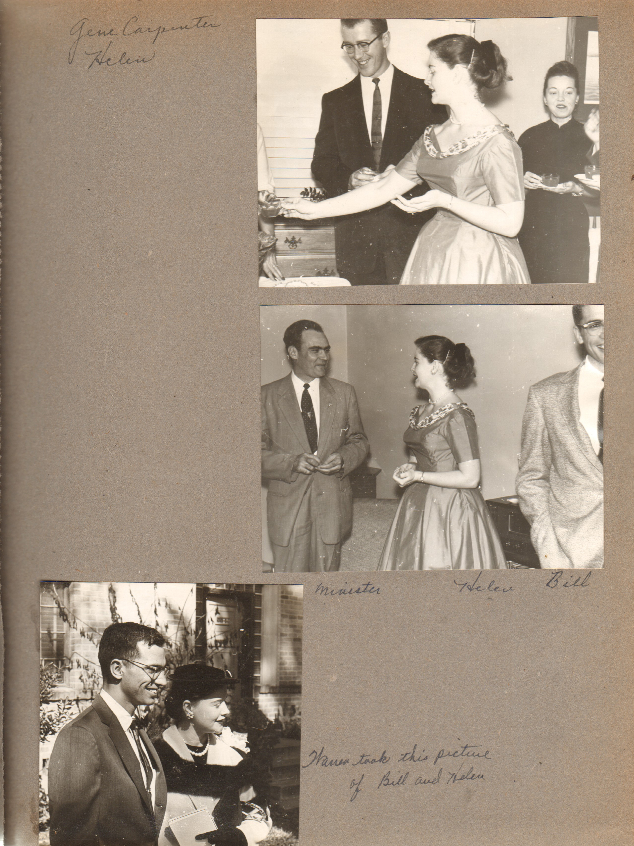 Gene Carpenter, Helen. Minister, Helen, Bill. Warren took this picture of Helen and Bill.