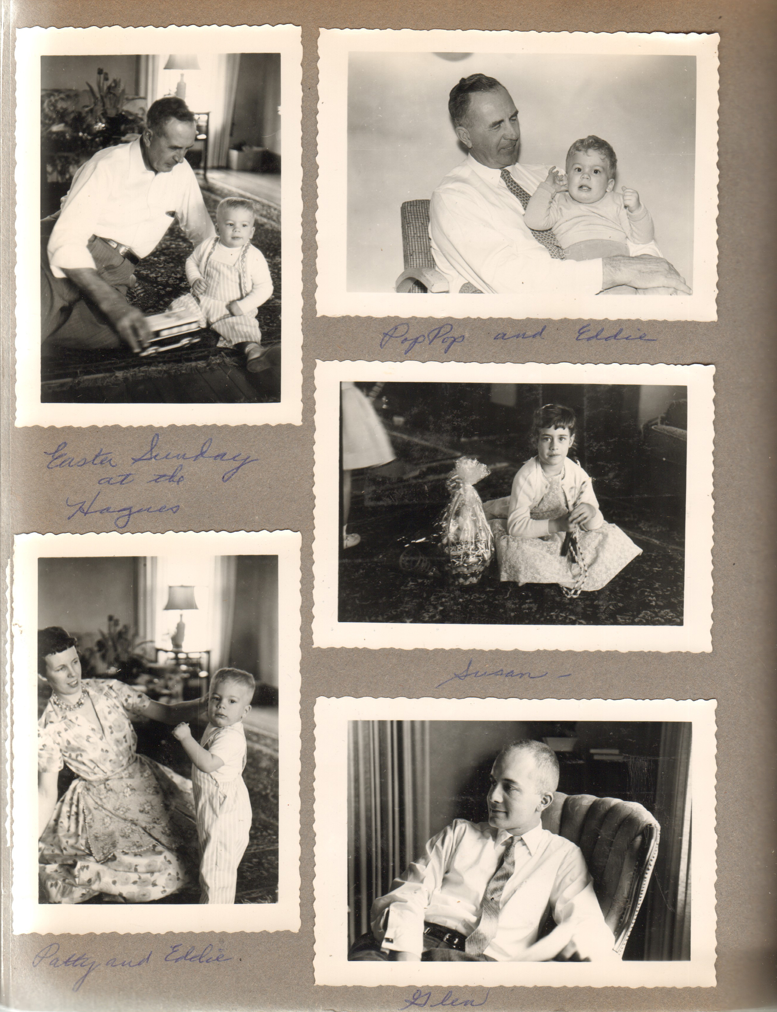Easter at 8815 Haverstick - Girstle an Eddie. Susan with Easter basket. Patty and Eddie. Glen