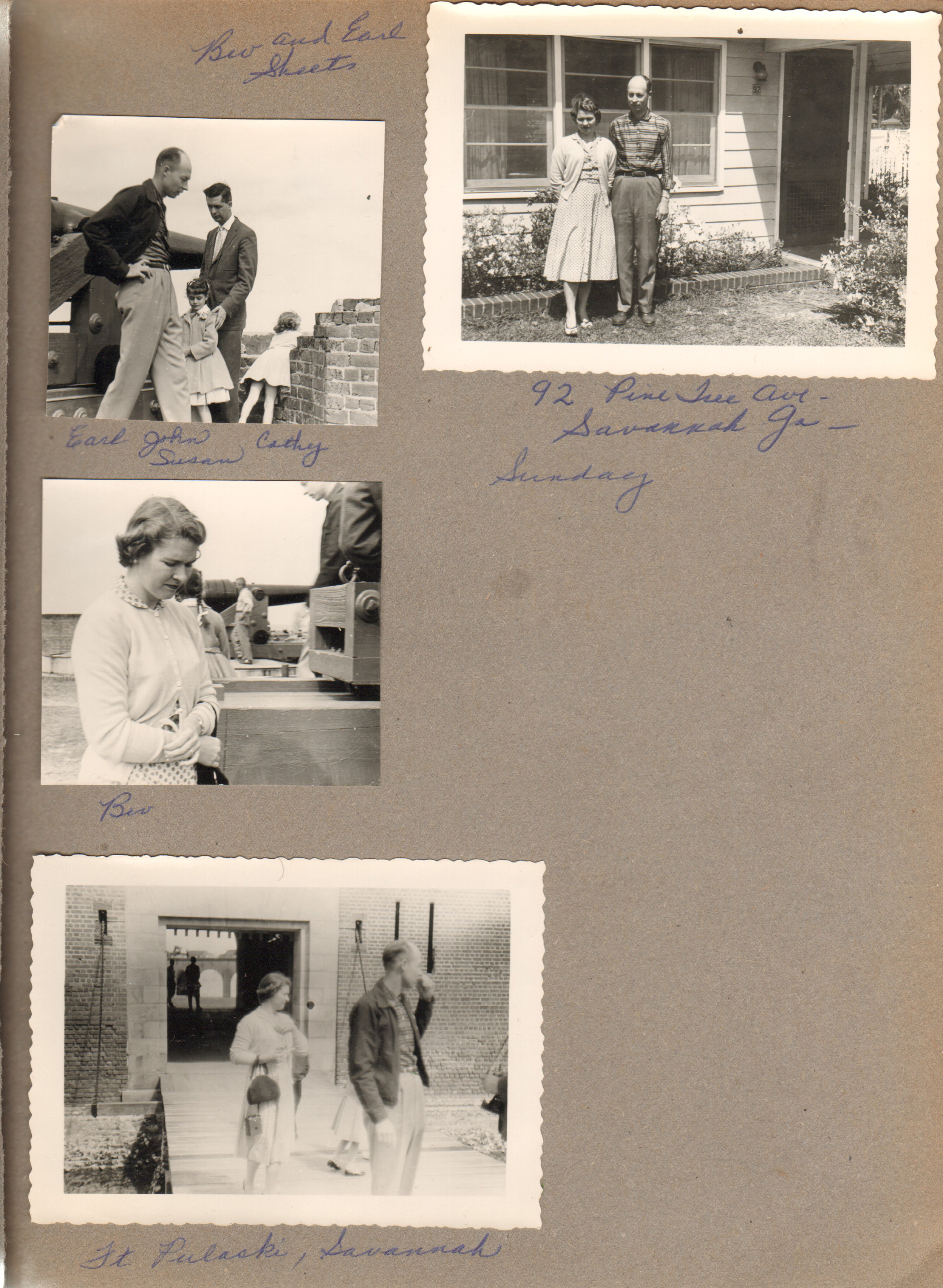 Bev and Earl Sheet - 92 Pine tree Ave, Savannah, Ga. Earl, Susan, John, Cathy. Ft Pulaski, Savannah