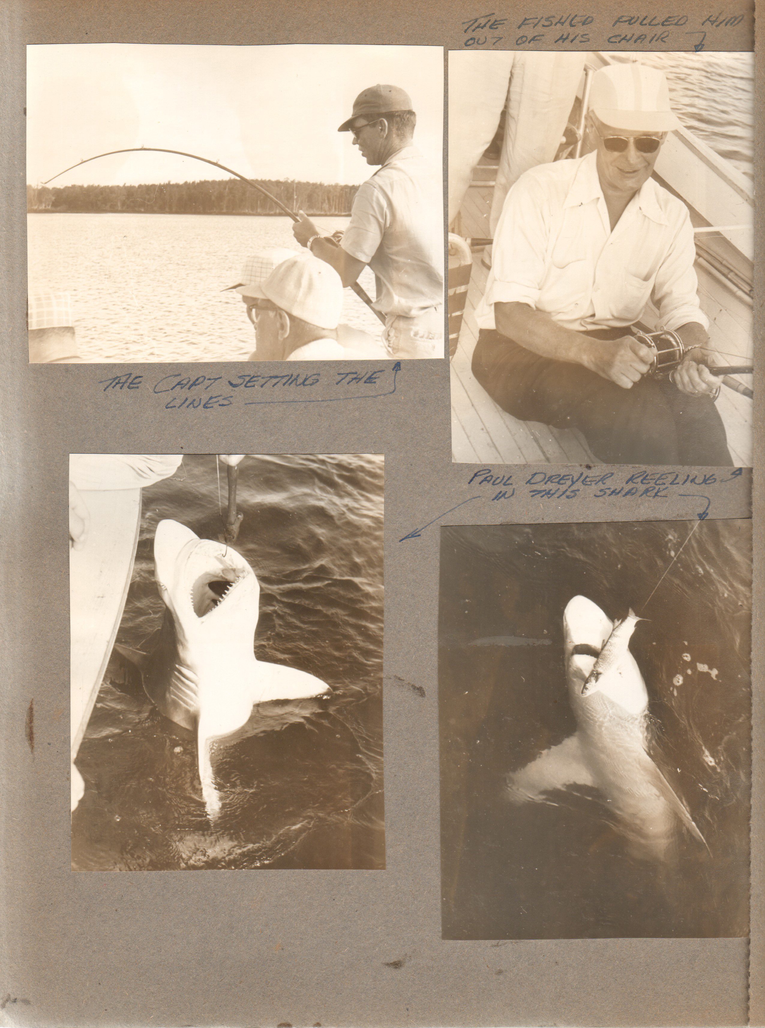 Florida -  The Fishing Trip -  The capt setting the lines. Paul Dreyer reeling in a shark