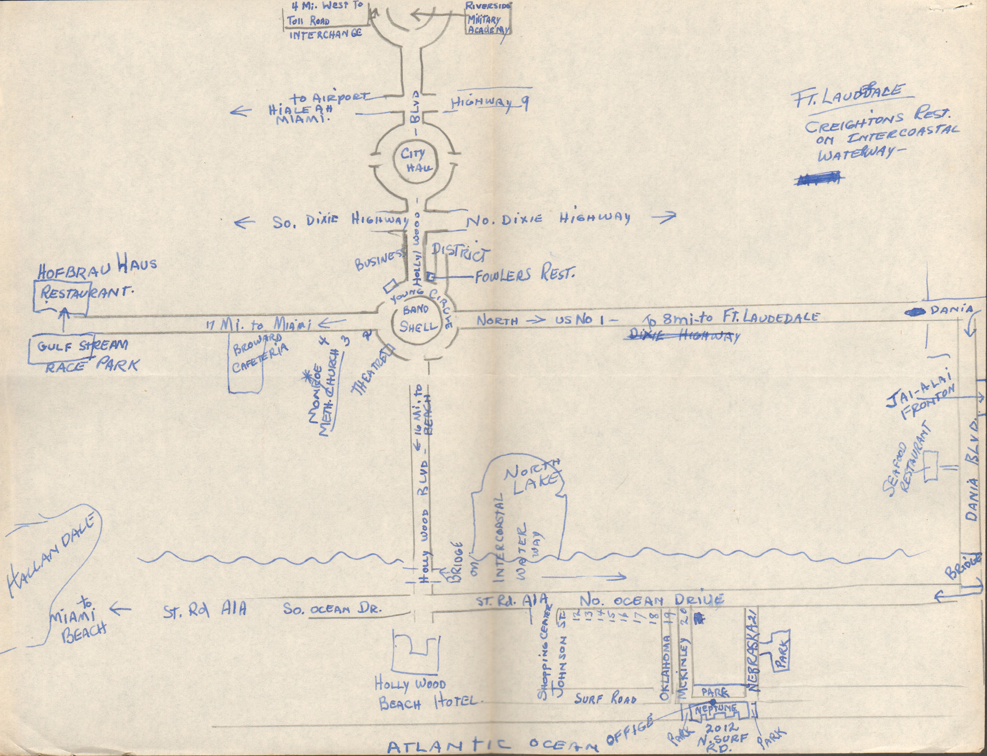 Mom's hand-drawn map of Hollywood Florida