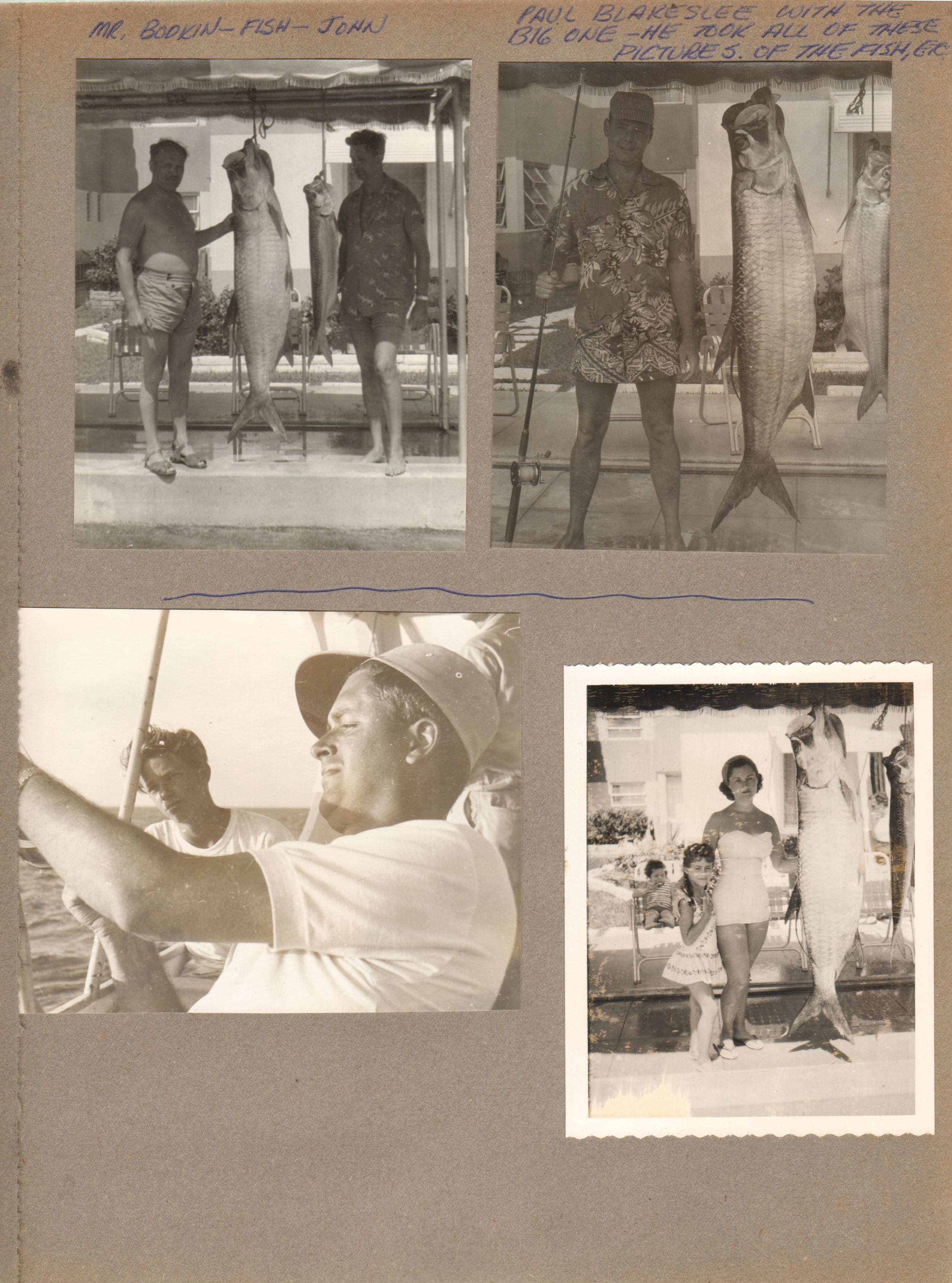 Tarpon fishing - Mr Bodkin and John with tarpon at Neptune. Pail Blakeslee and his fish. Rosemary and Susan with tarpon