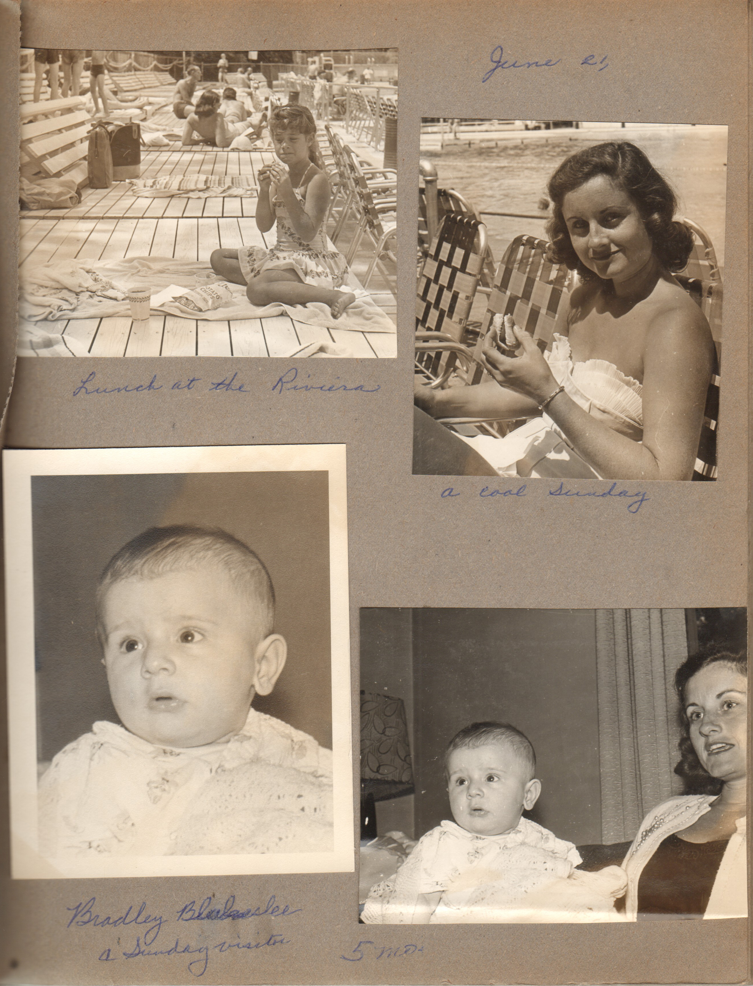 Riviera Club - Susan on deck. Rosemary. Bradley Blakeslee 5 mo. Rosemary.