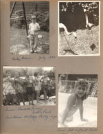 6122 swing set Becky Robeson. Pink flamingos in yard. Riviera Club - Susan, Charlotte, Jimmy, Debbie, Paul Blum.