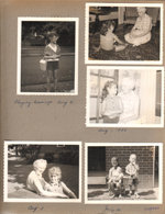 Susan playing dress up in yard. Helen Hague. Vonnie and Susan in yard. Susan and Tobert Begeman