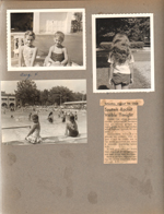 Susan and friend in blow up pool. Susan's long hair. Susan at Riviera Club. article - Sputnik rocket visible