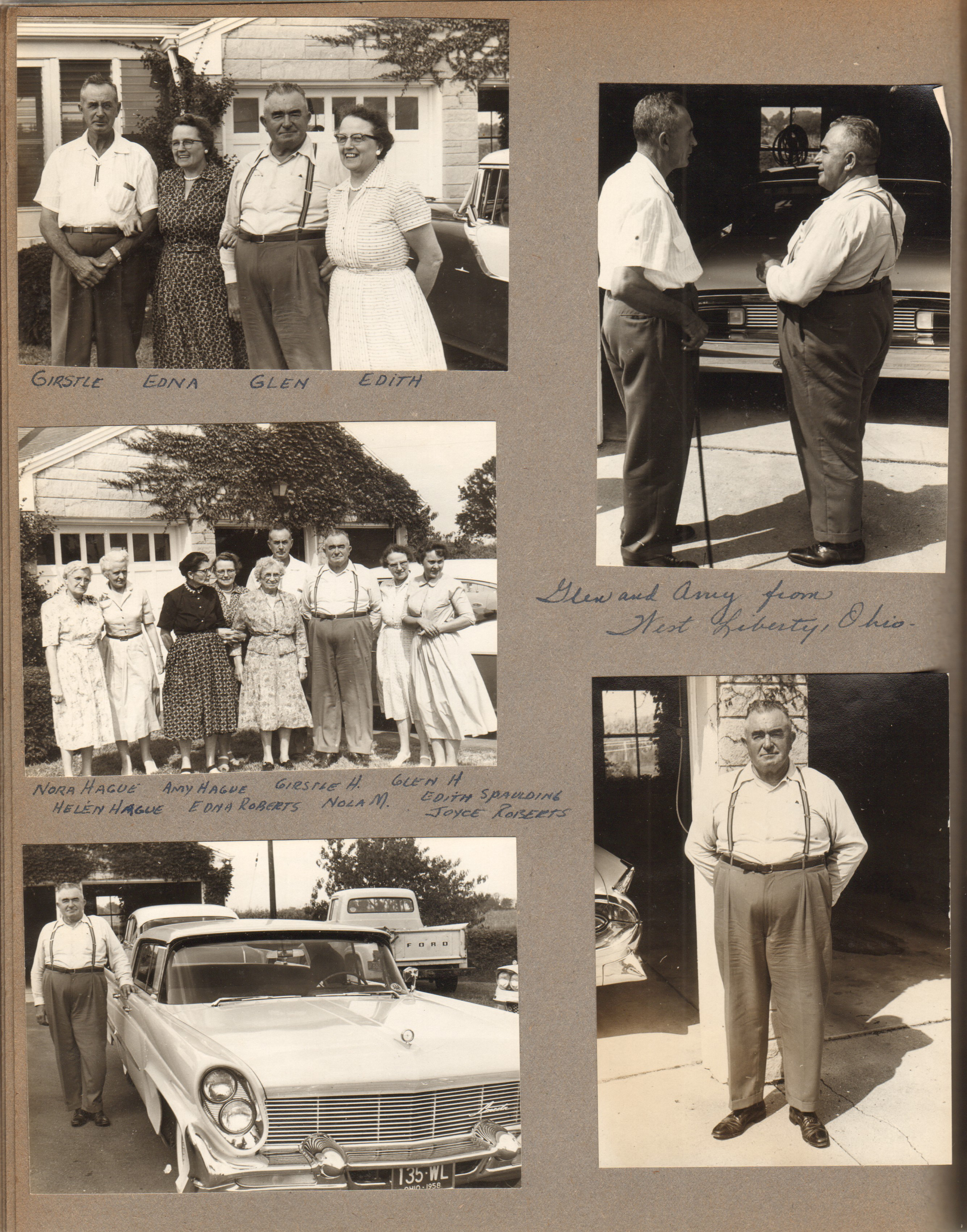 The Hague family - Girstle, Edna, Glen, Edith. Nora Hague. Helen Hague, Amy Hague, Edna Roberts, Girstle Hague, Nola M., Glen Hague, Edith Spaulding, Joyce Roberts.  Glen and Amy from West Liberty, Ohio