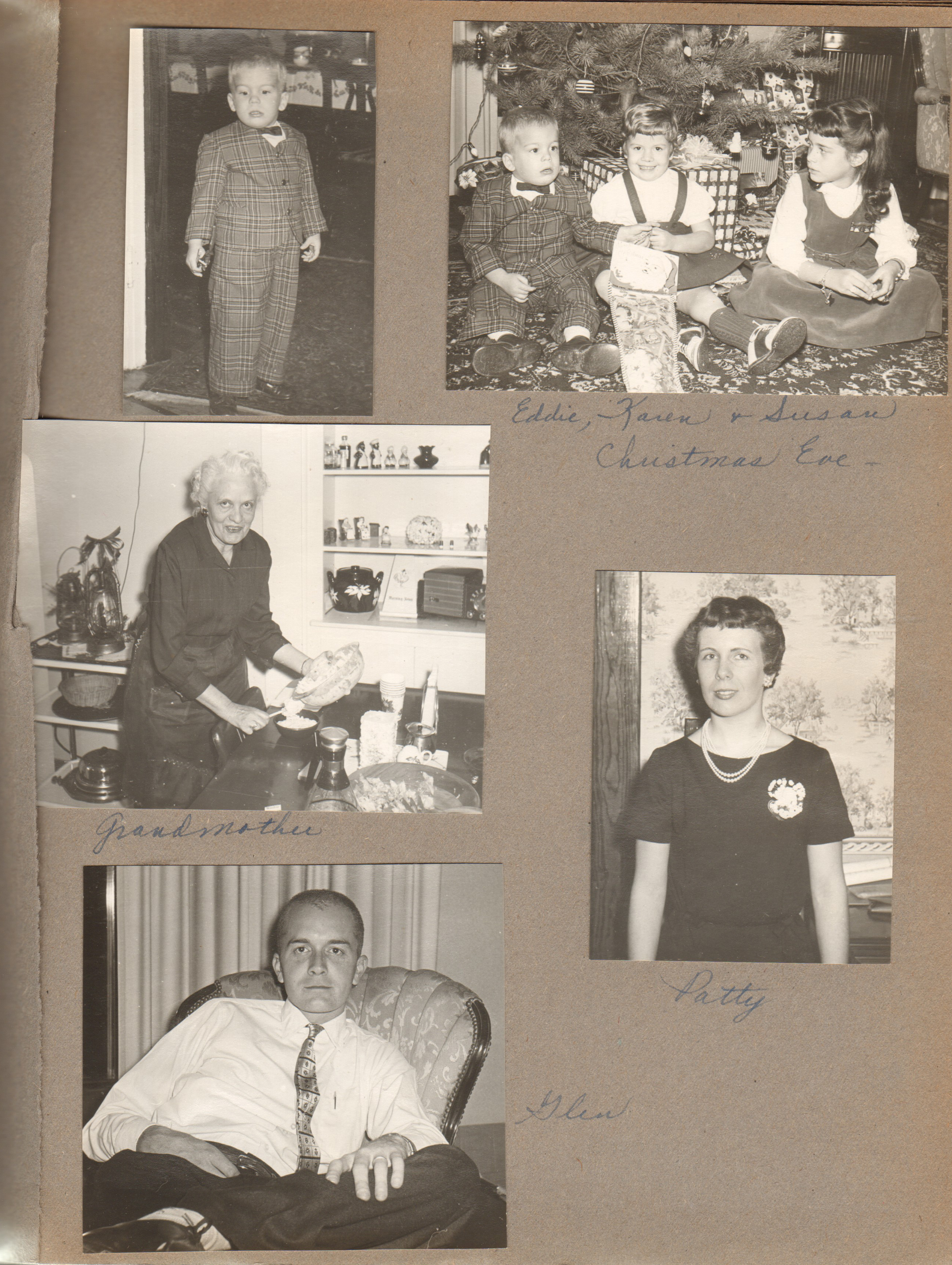 8815 Haverstick Christmas Eve - Eddie. Eddie, Karen and Susan by tree. Helen in kitchen. Patty and Glen