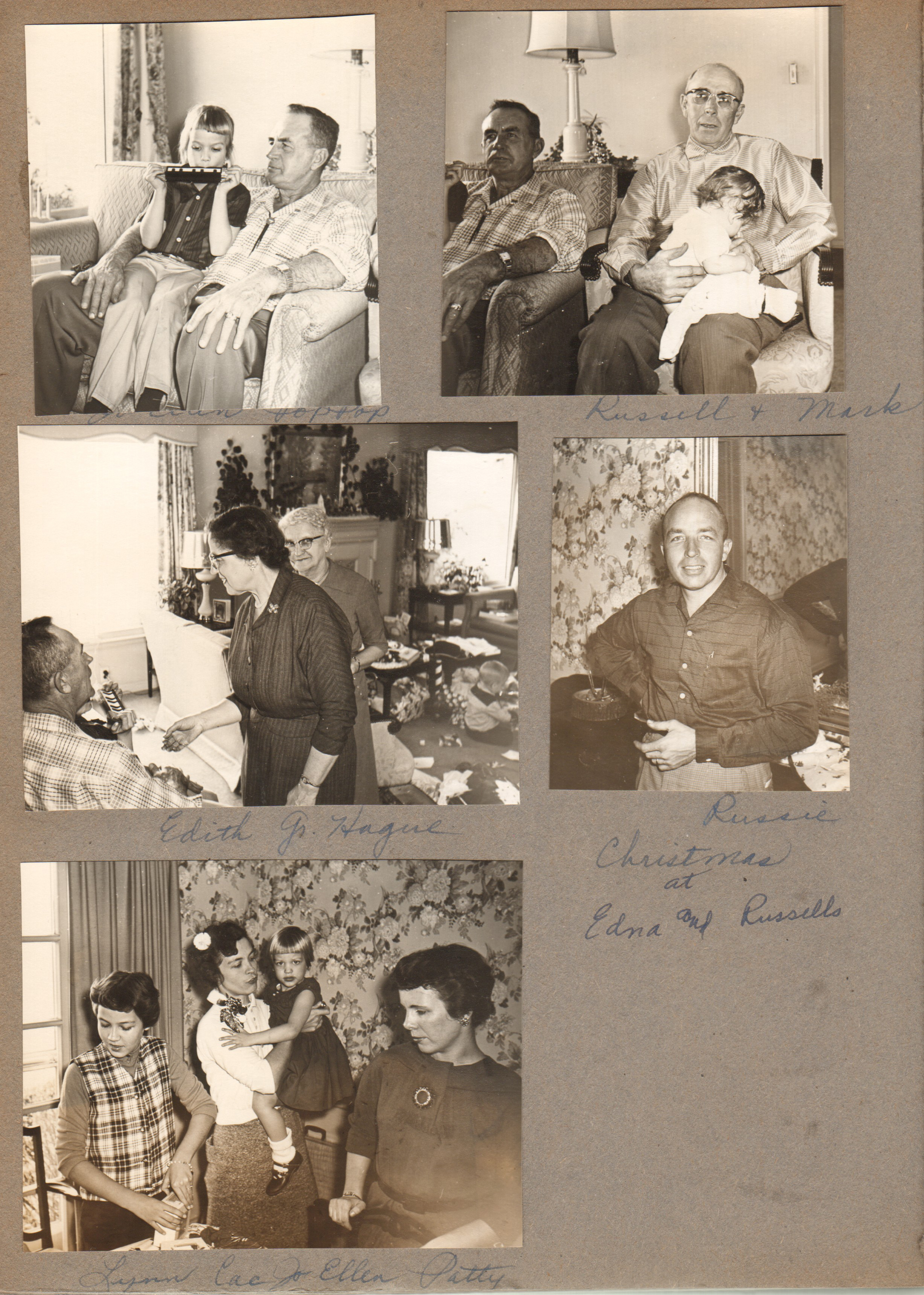 Christmas at Edna and Russell's in Castleton. Jo Ellen and Girstle. Russell and Mark. Edith and Nora Hague. Russie. Lynn, Cac, Jo Ellen and Patty