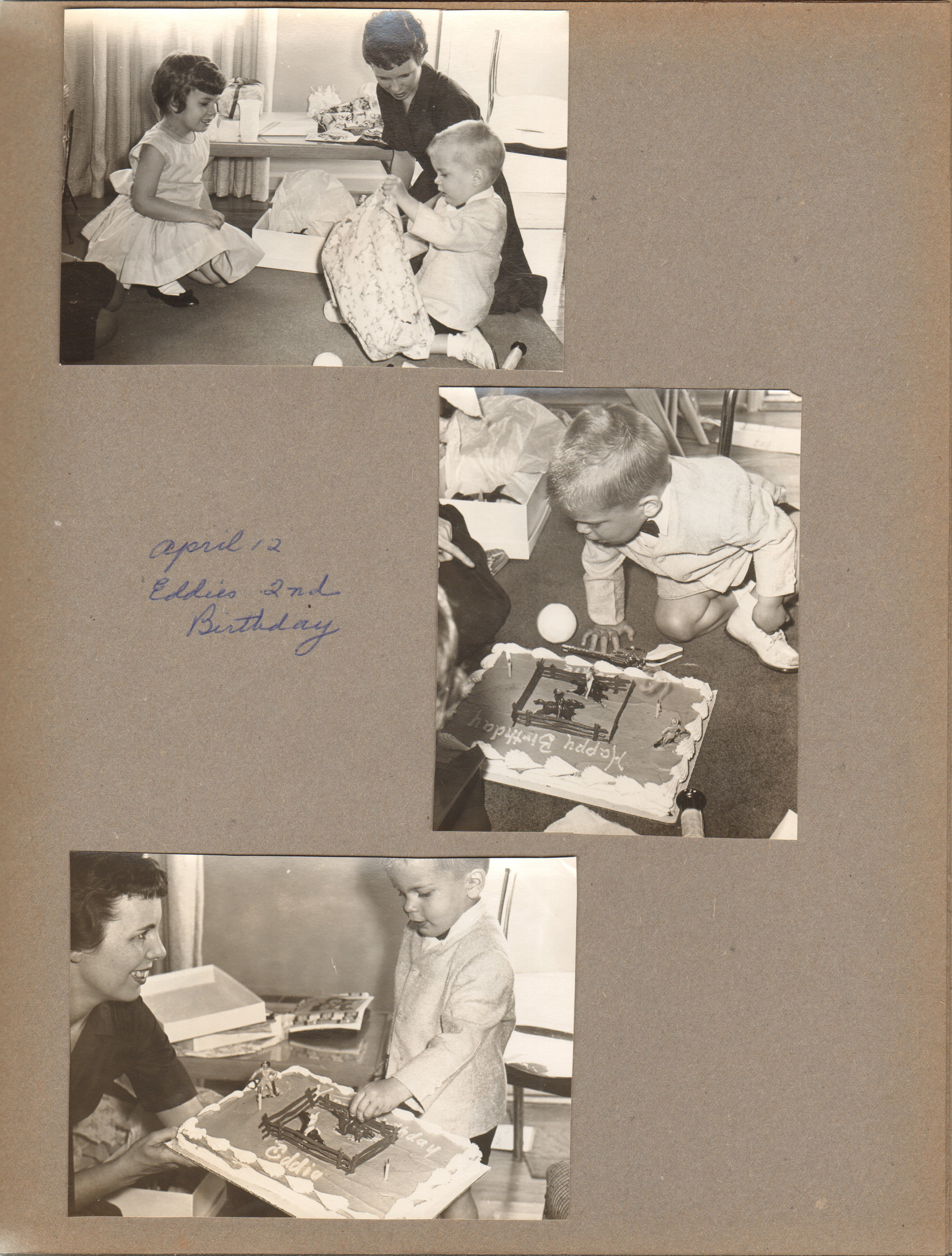 Eddie's 2nd birthday - Karen, Patty, Eddie. Cake