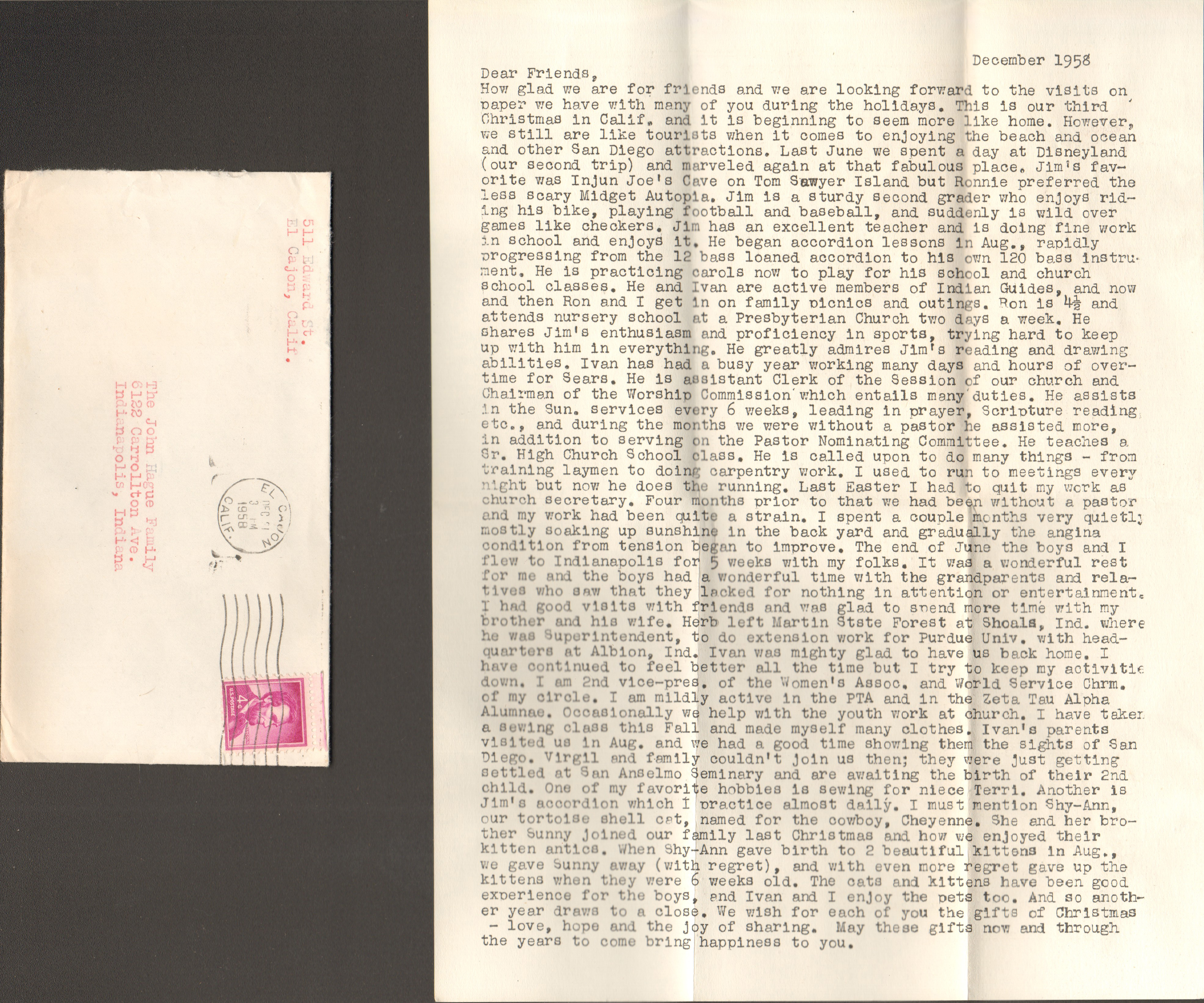 Christmas letter from El Cajon California - Ivan, Jo, Jim and Ron