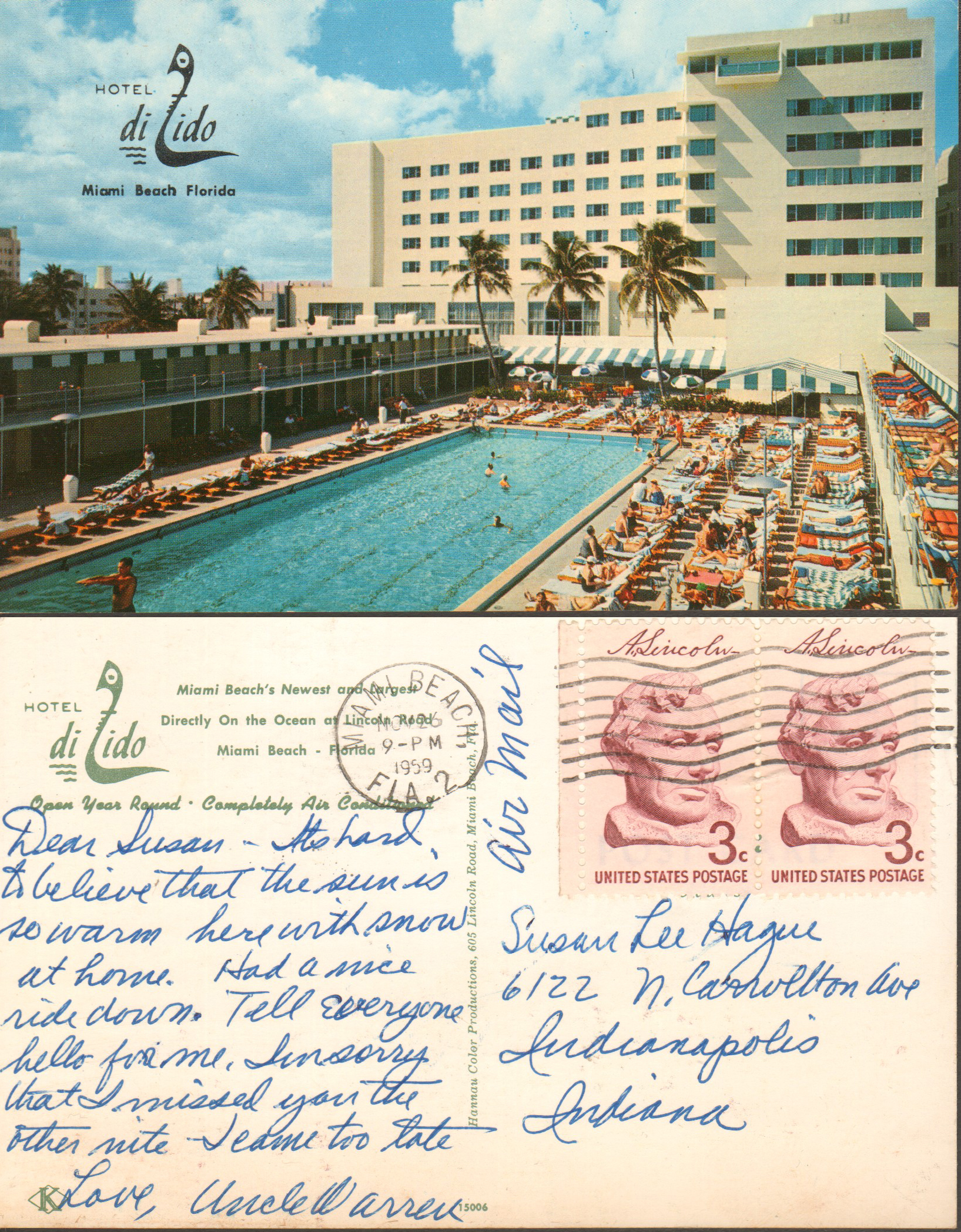 postcard - Hotel di Lido from Warren to Susan