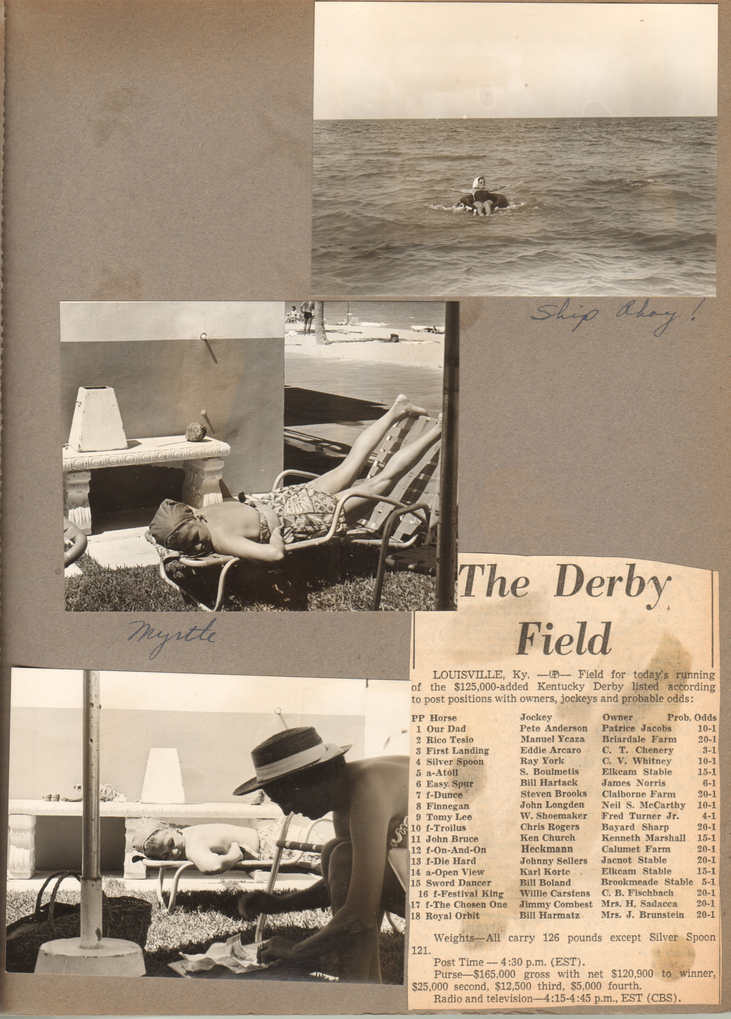 Hollywood Beach Florida - Neptune -  maybe Rosemary in ocean. Myrtle sunbathing. clipping The derby field.