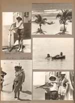 Hollywood Beach Florida - Neptune - Betty Lewis holding fish. View from sun deck. Bud Ross and Ralph Bailey scuba. Rosemary and Susan in ocean in inner tubes