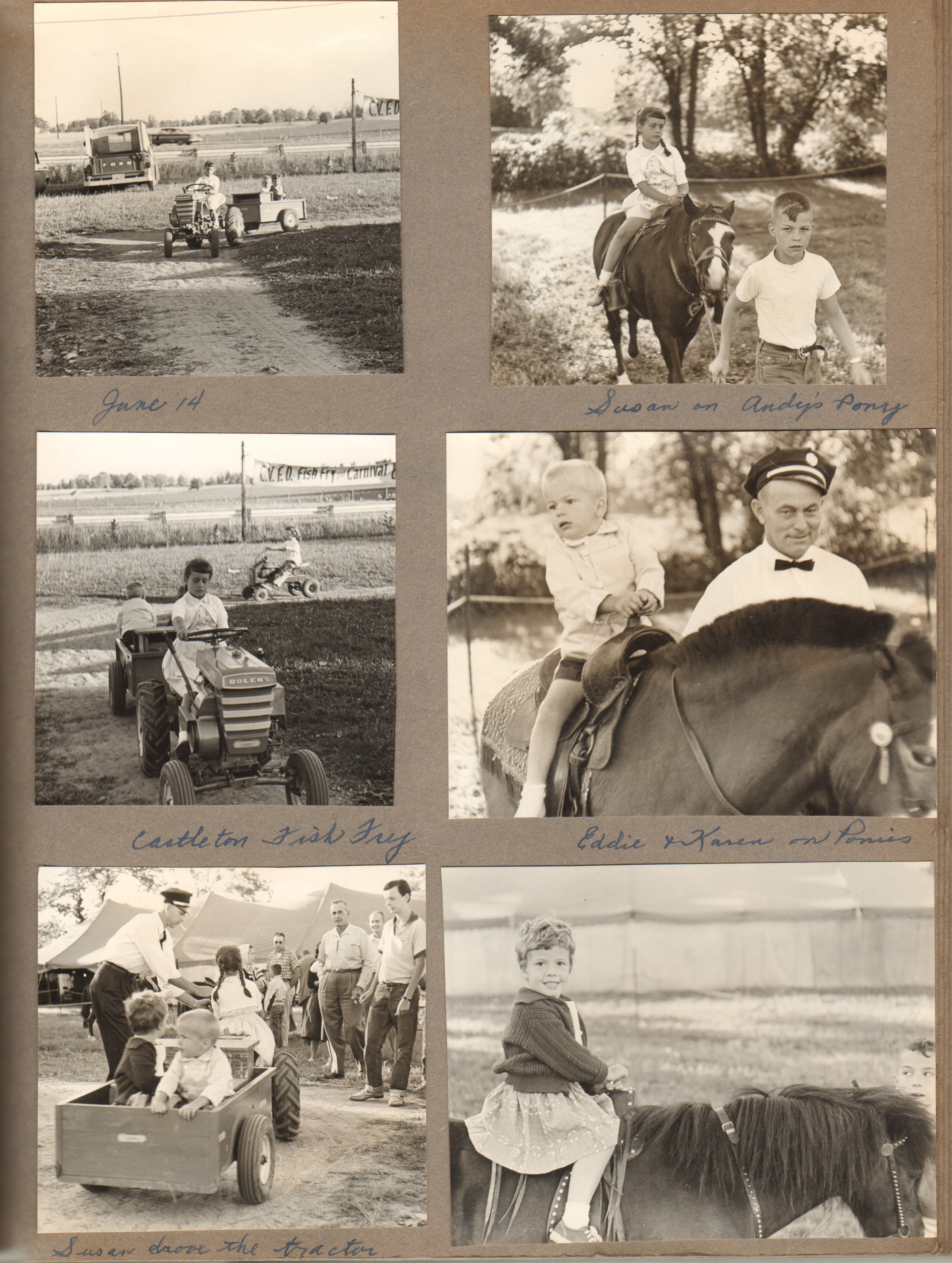 Castleton Fish Fry - Susan on tractor. Susan on Andy's pony. Eddie and Karen on ponies.