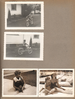 Susan riding bike on driveway. Susan with puppy. Susan and Rosemary at Riviera Club