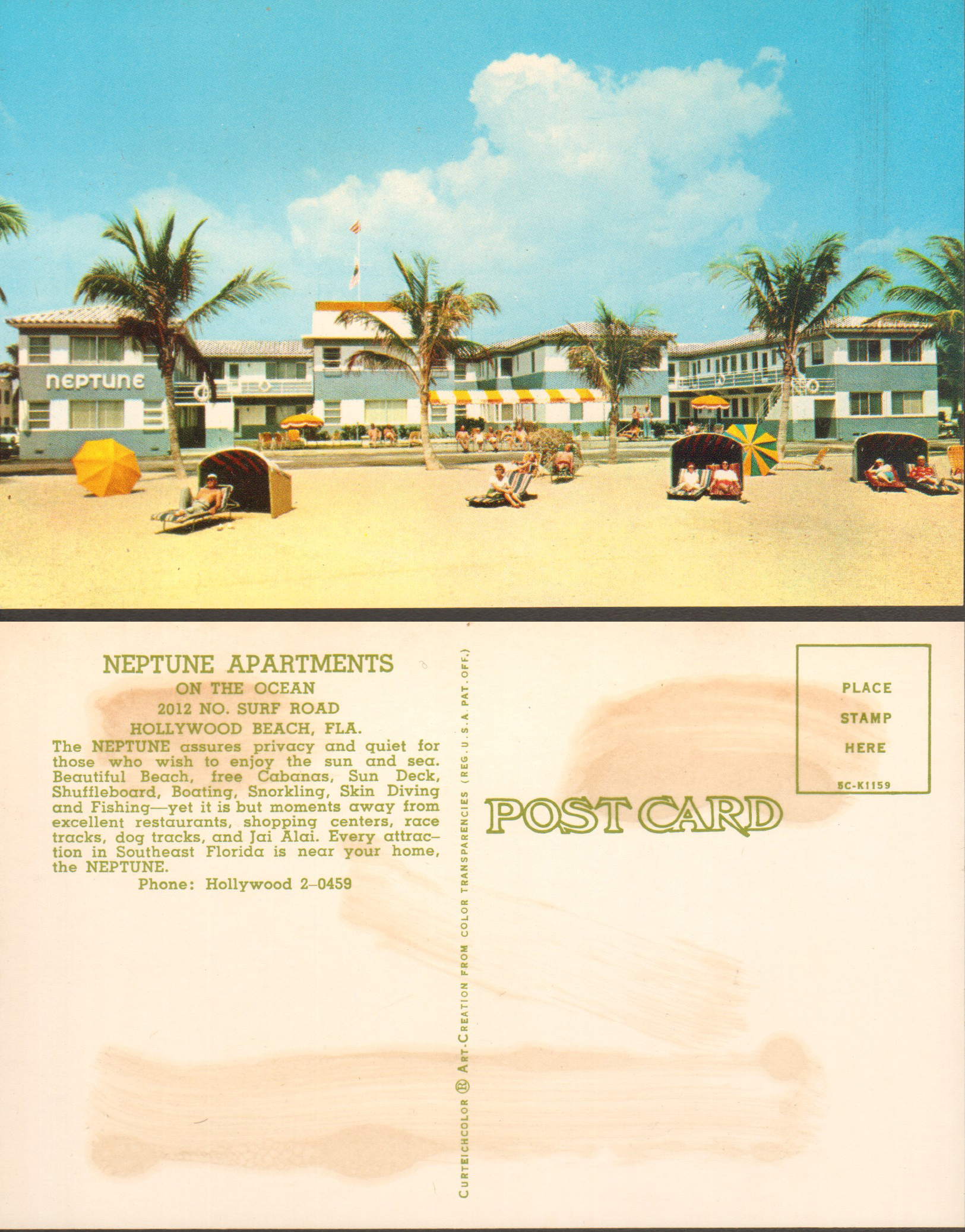 postcard - Neptune Apartments Hollywood Florida