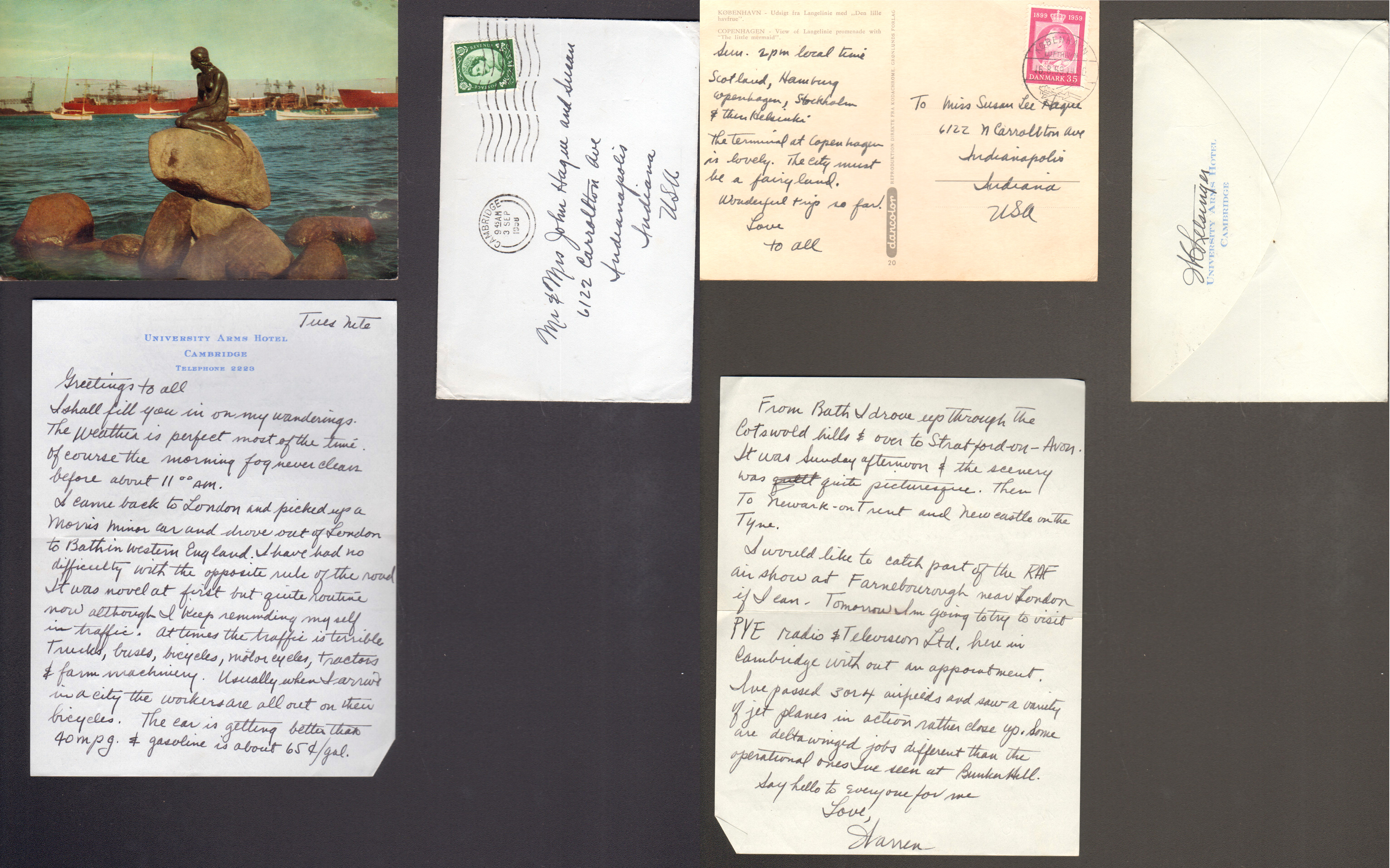 stuff in envelope - postcard and letter from Warren - Copenhagen The Little Mermaid